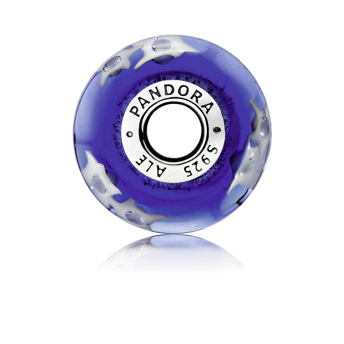 Star silver charm with clear cubic zirconia and iridescent, white, blue and transparent Murano glass