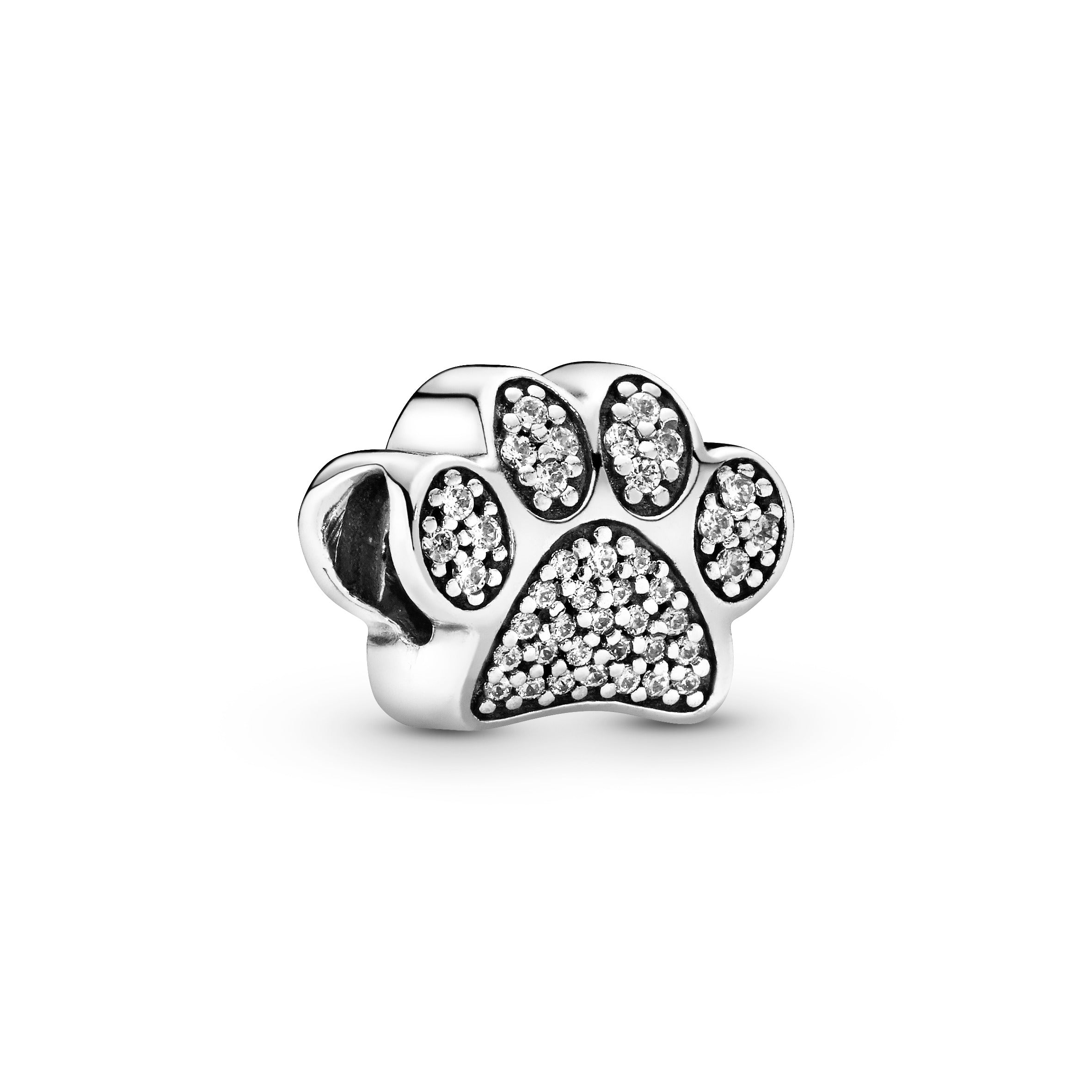 Paw silver charm with cubic zirconia