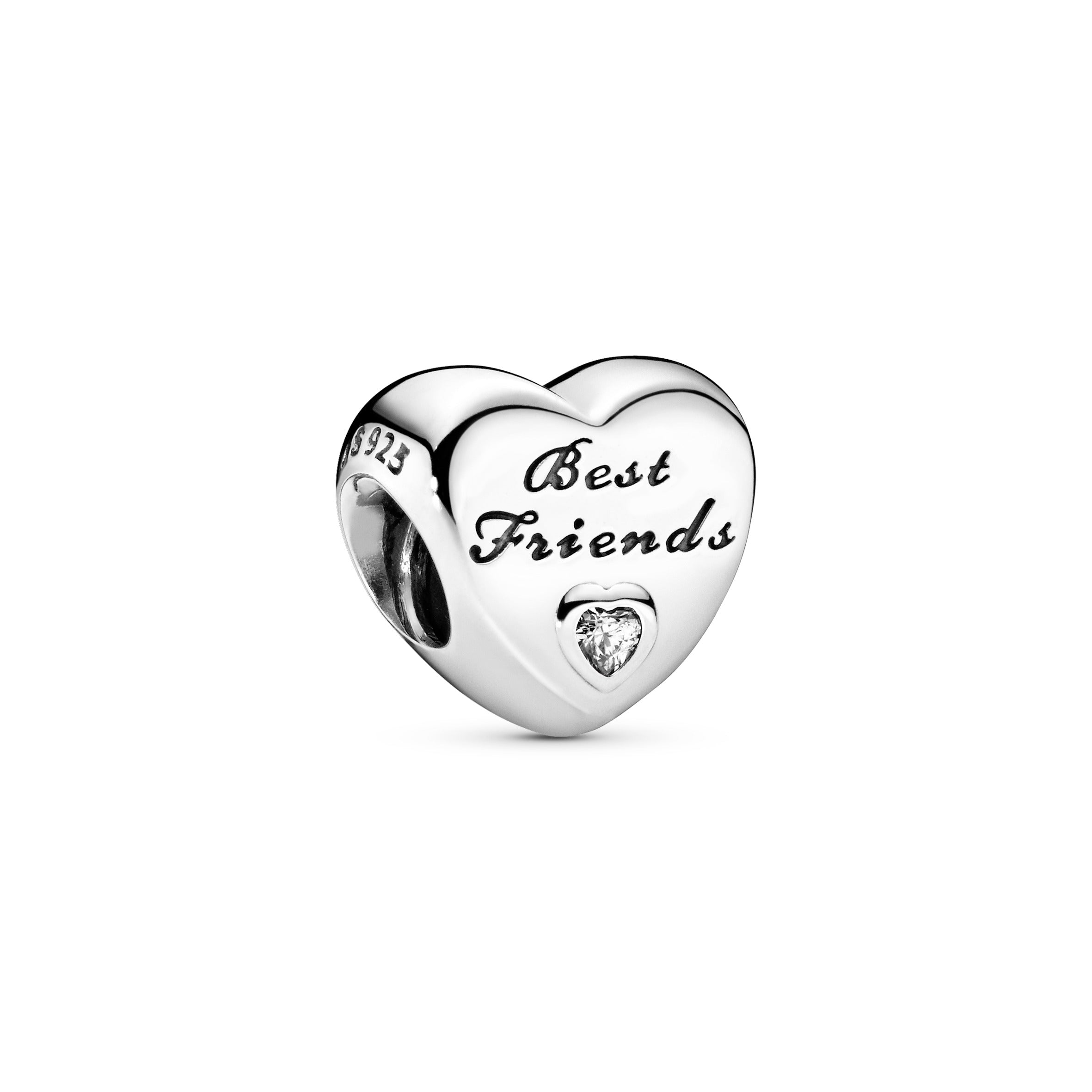 Best Friends heart silver charm with clear cubic zirconia