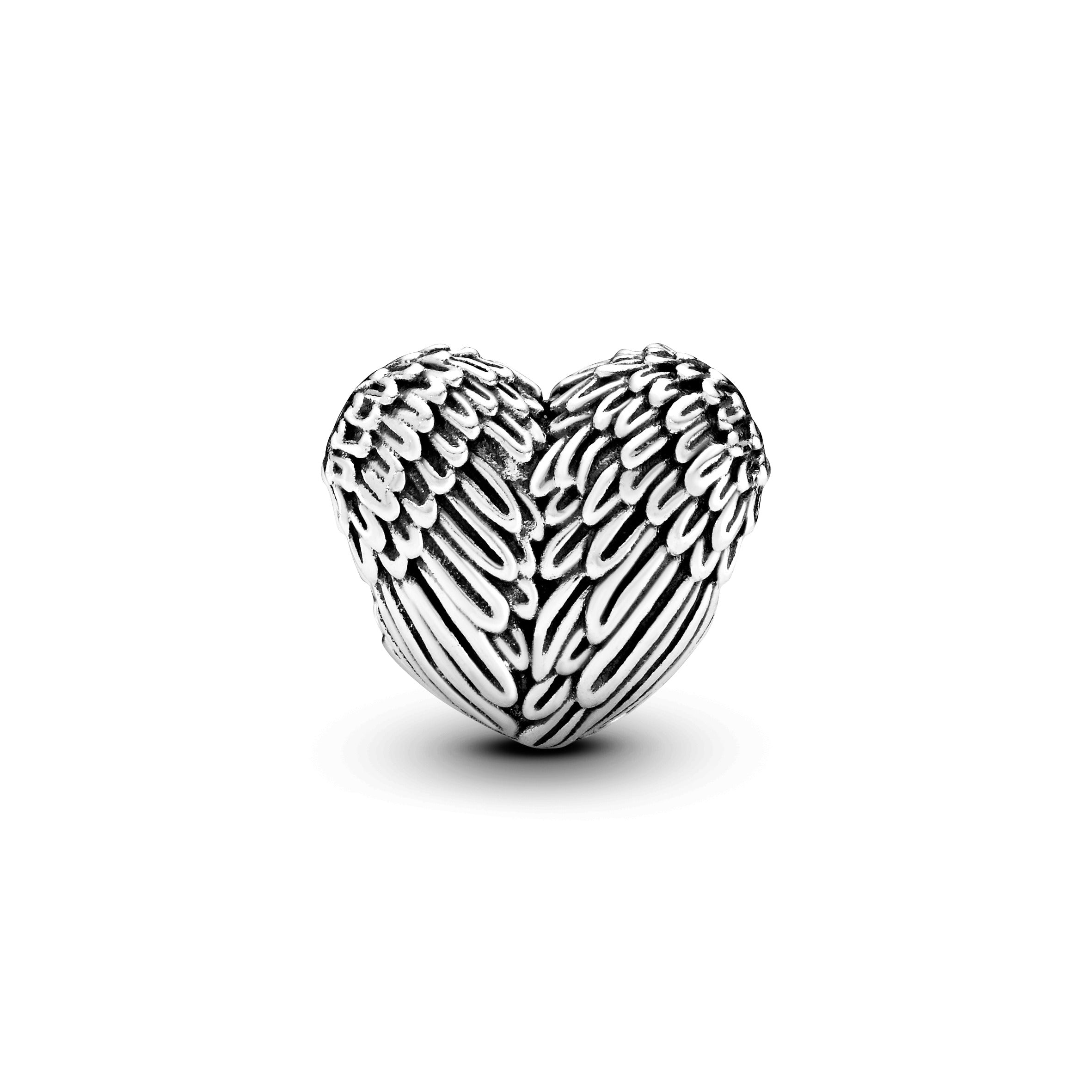 Heart silver charm with angel wing detail