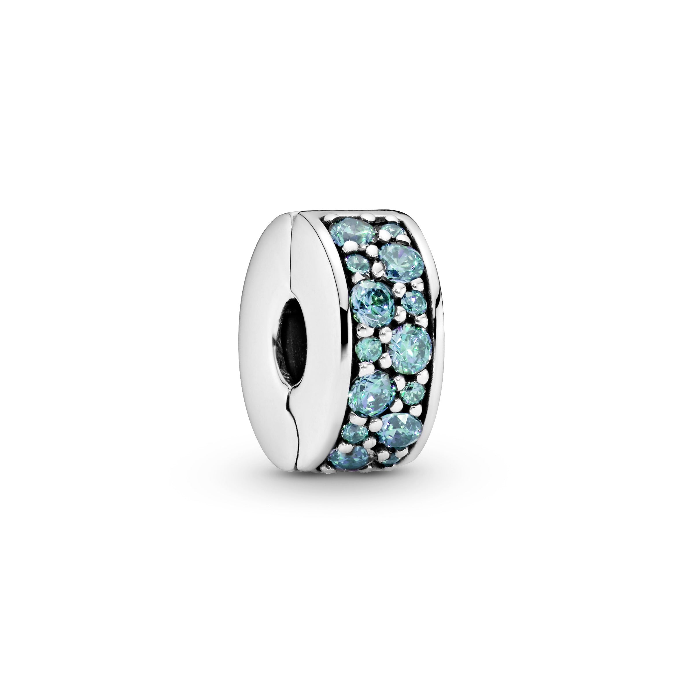 Silver clip with teal cubic zirconia and silicone grip