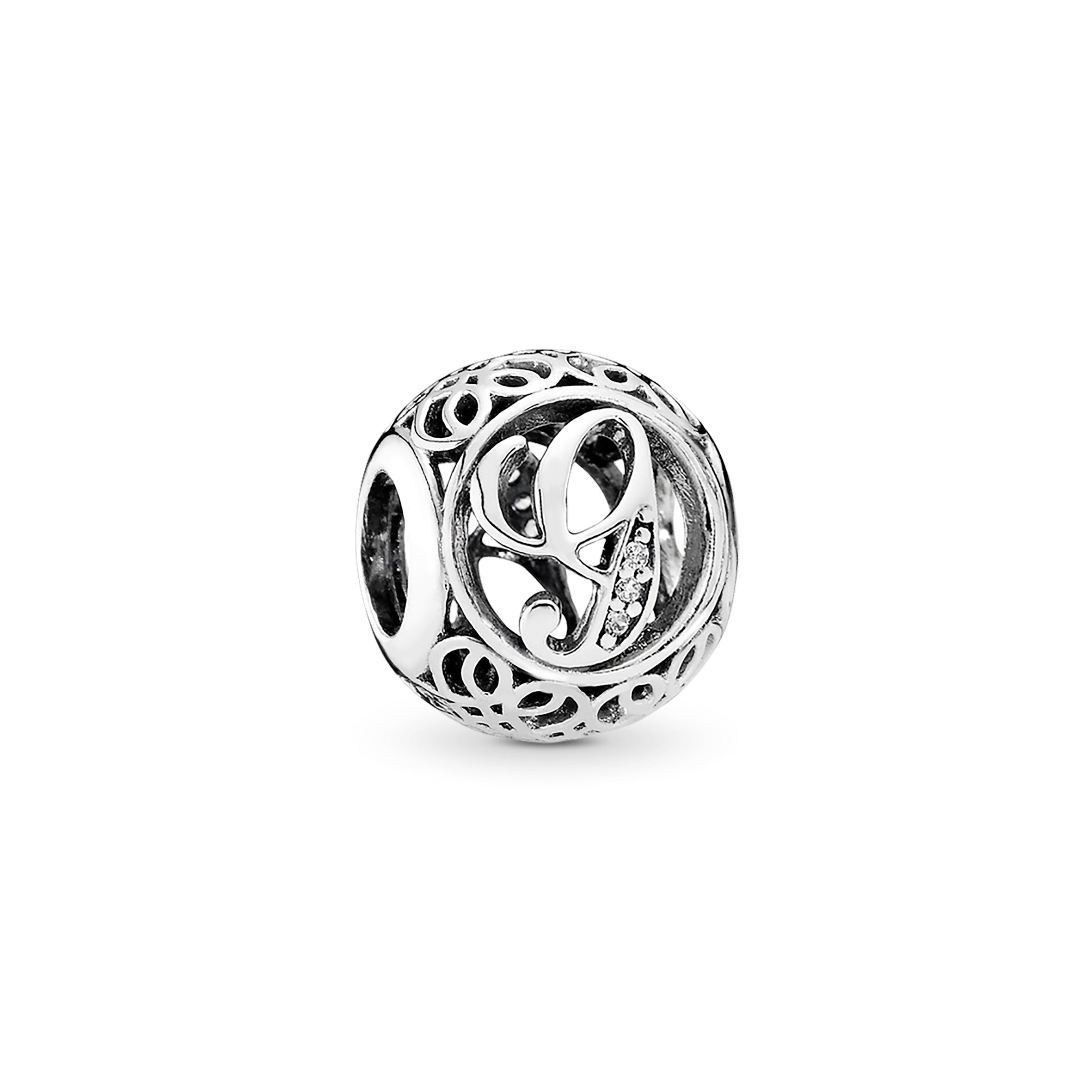 Letter I silver charm with clear cubic zirconia
