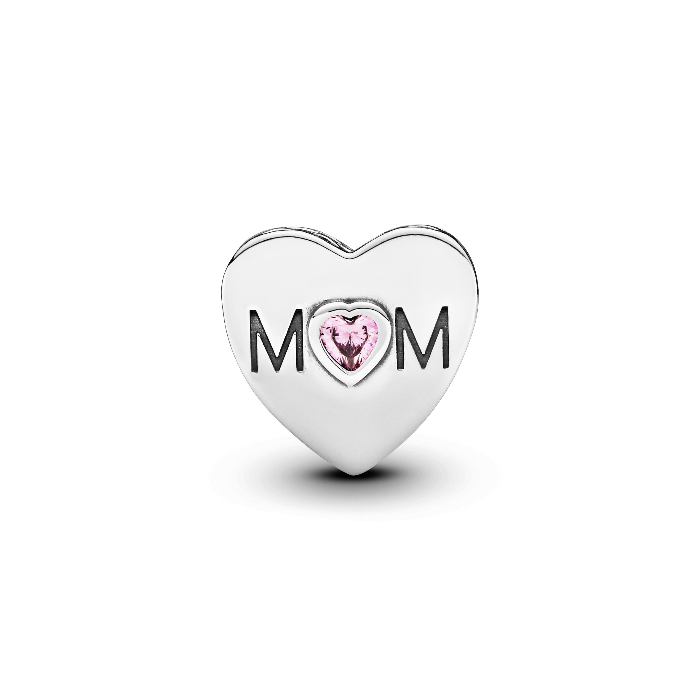 Mum heart silver charm with pink cubic zirconia