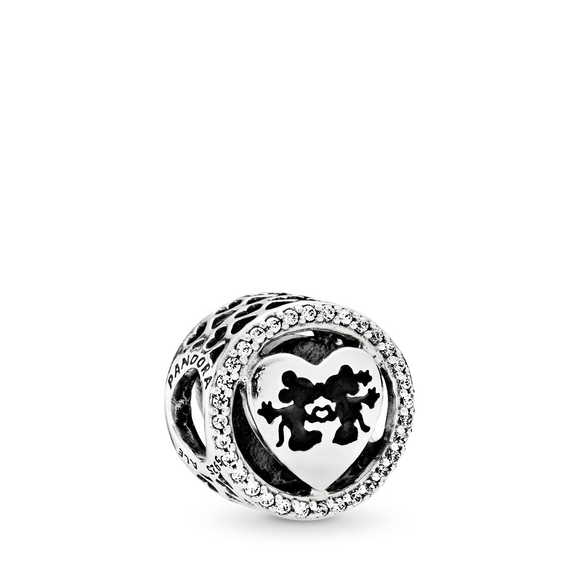 Disney Mickey & Minnie silver charm with clear cubic zirconia and black enamel
