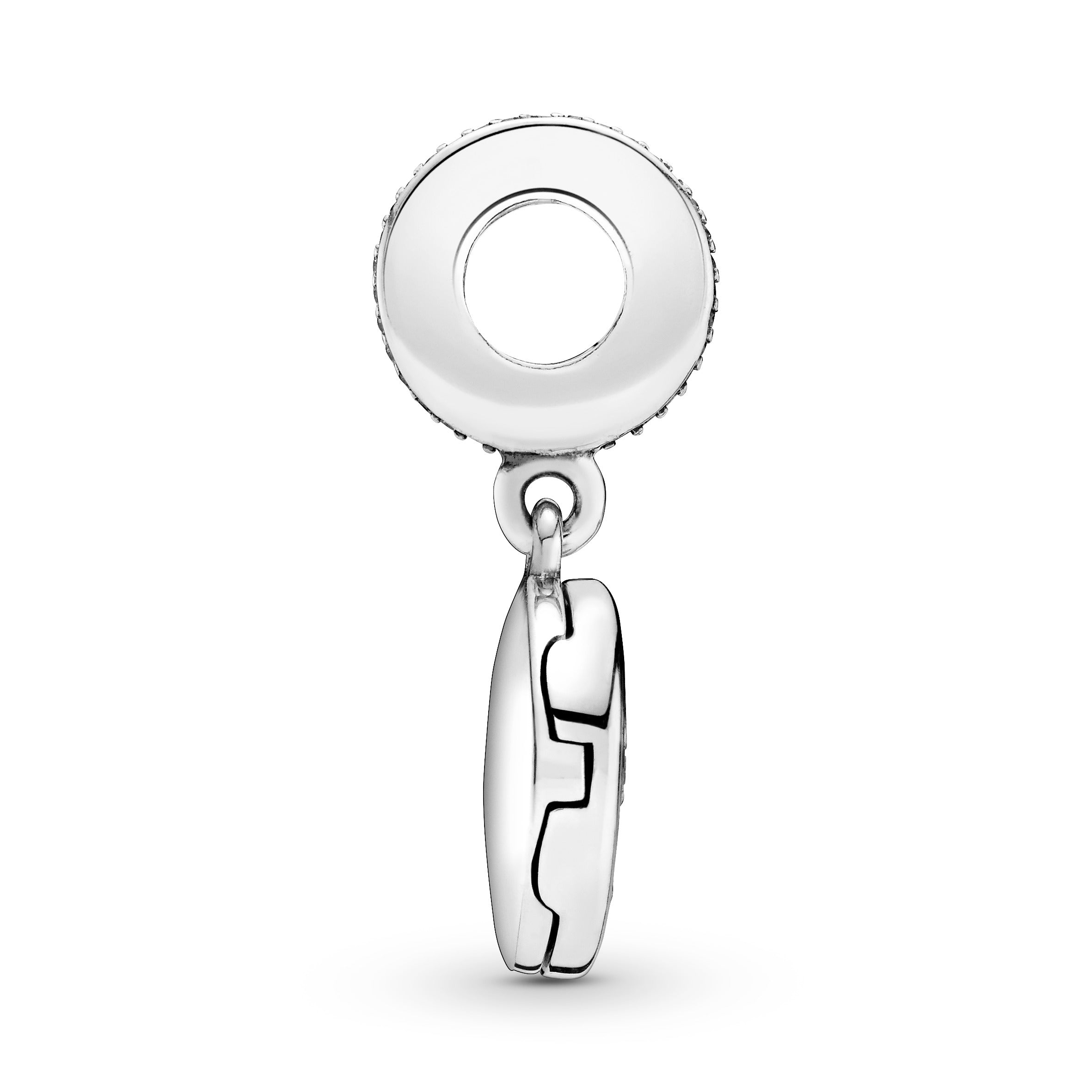 Family tree openable silver dangle with 14k and clear cubic zirconia