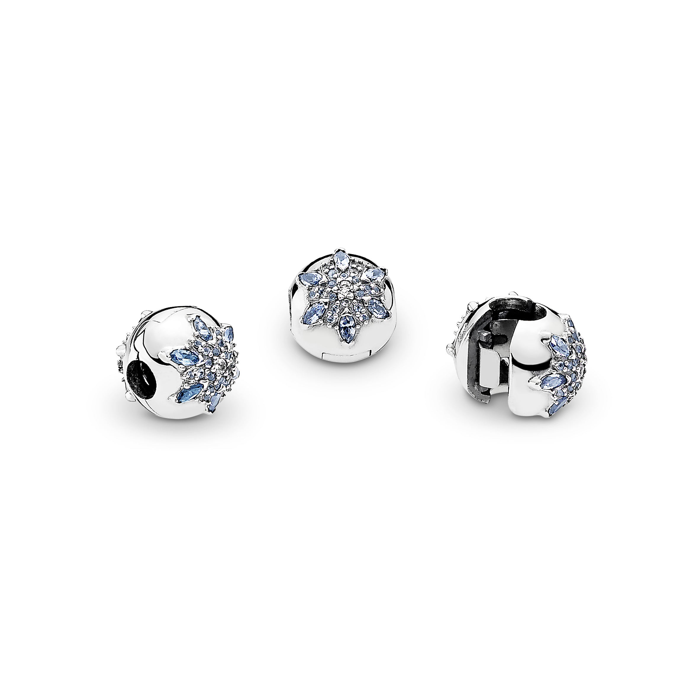 Snowflake silver clip with moonlight blue crystal and clear cubic zirconia