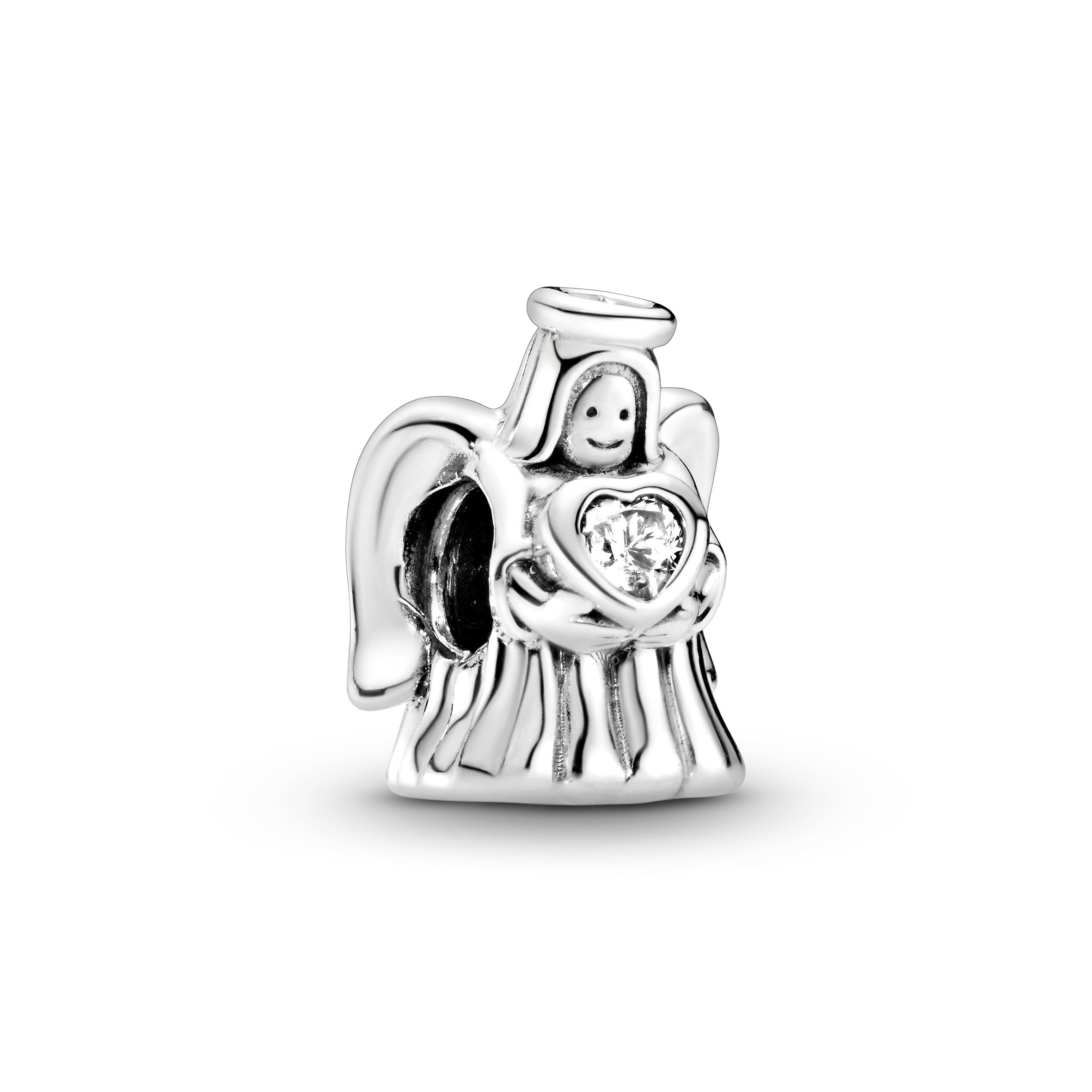 Angel silver charm with clear cubic zirconia