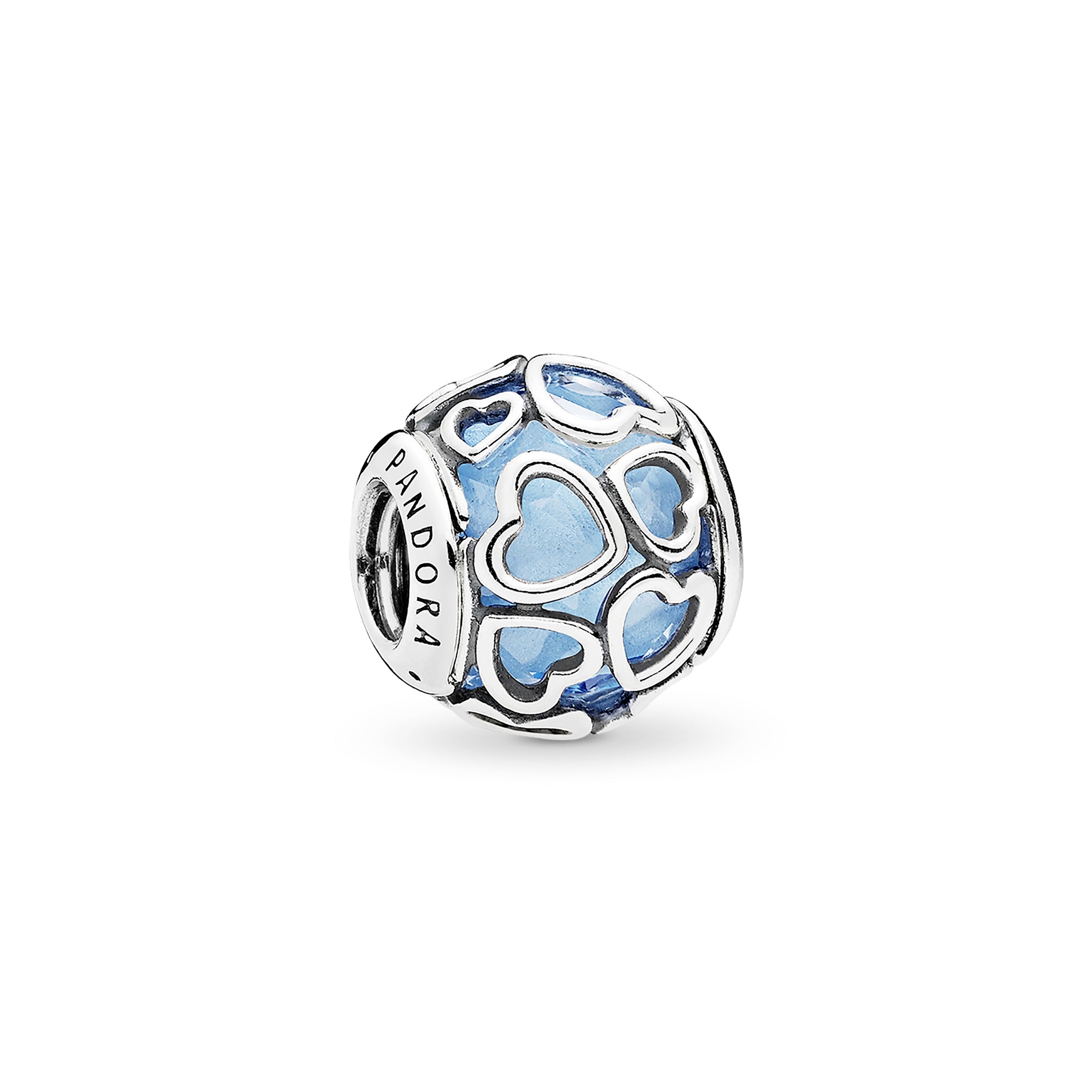Heart silver charm with faceted sky blue crystal