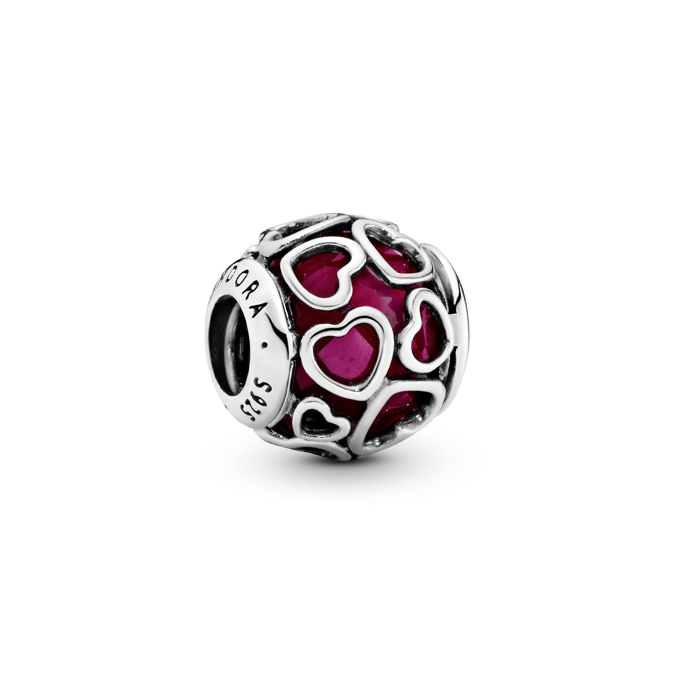 Heart silver charm with faceted cerise crystal