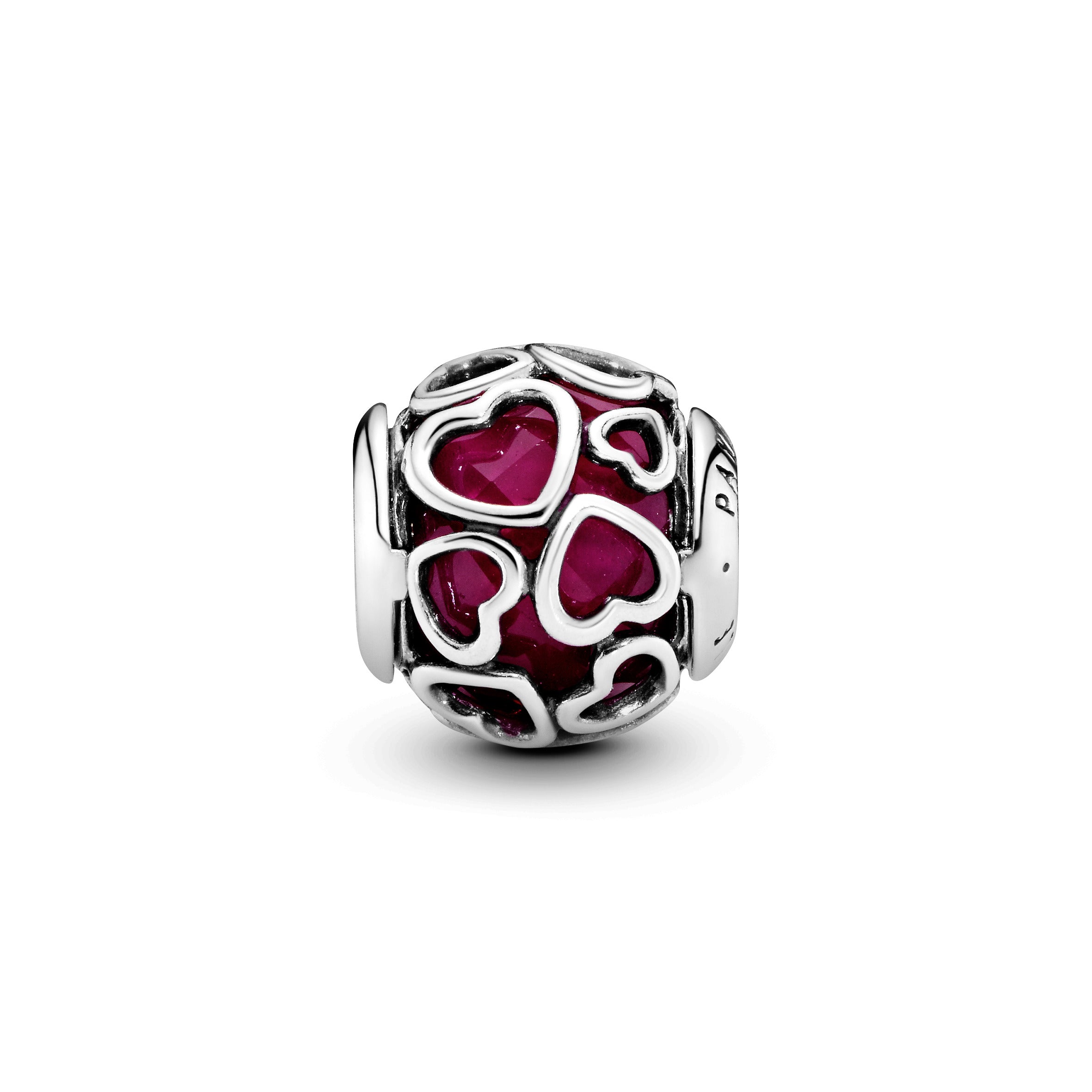 Heart silver charm with faceted cerise crystal