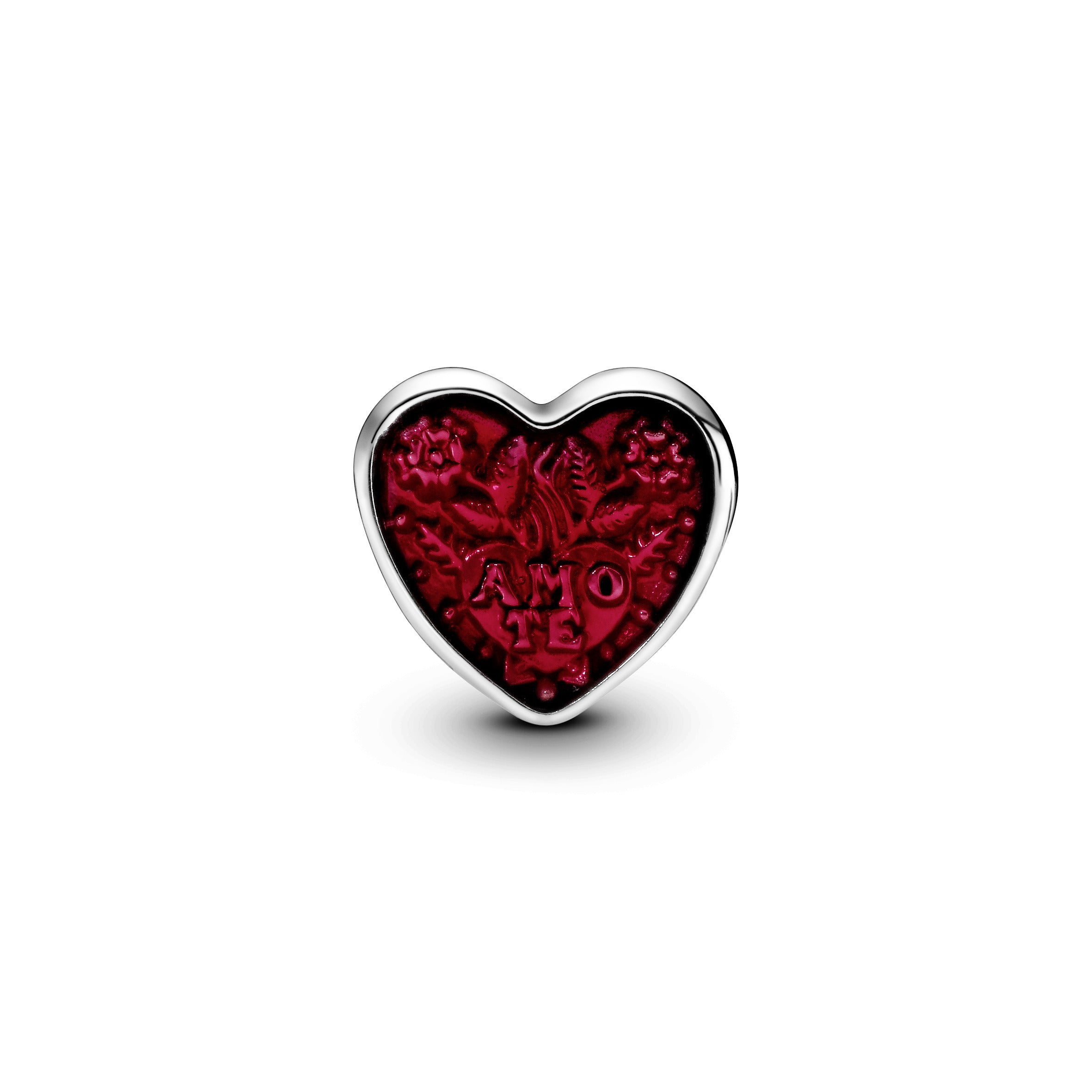 Amo te heart silver charm with cerise enamel