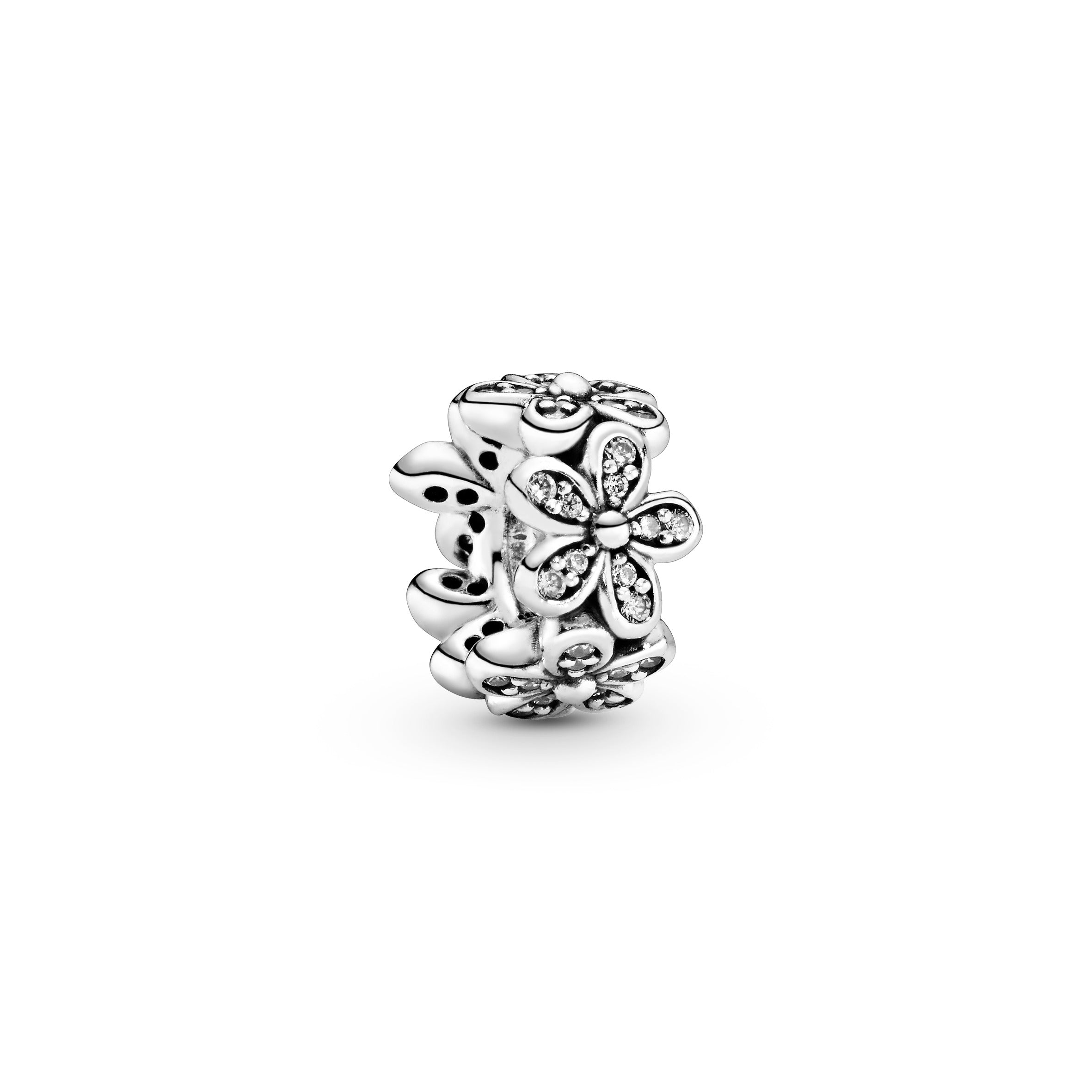 Flower silver spacer with clear cubic zirconia