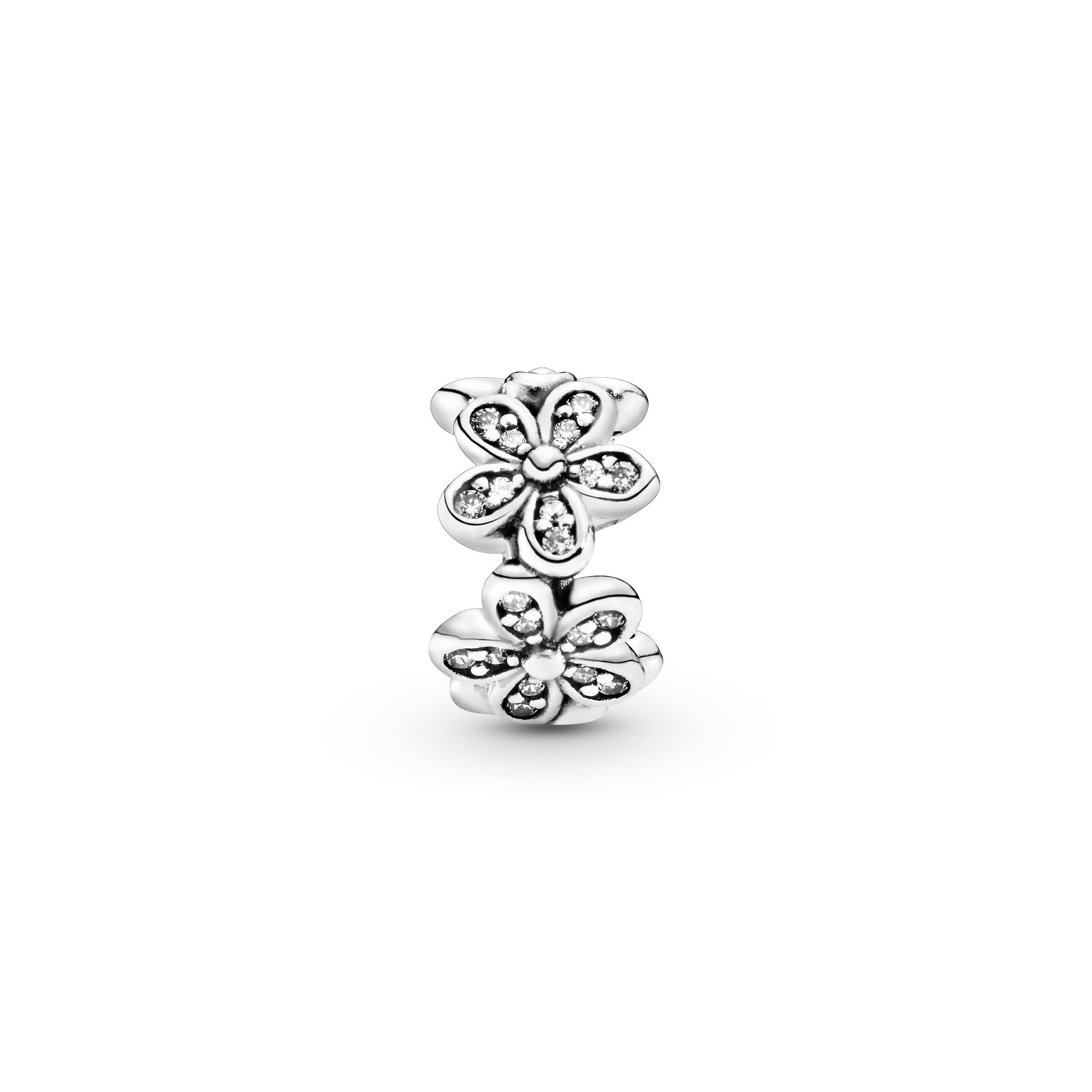 Flower silver spacer with clear cubic zirconia