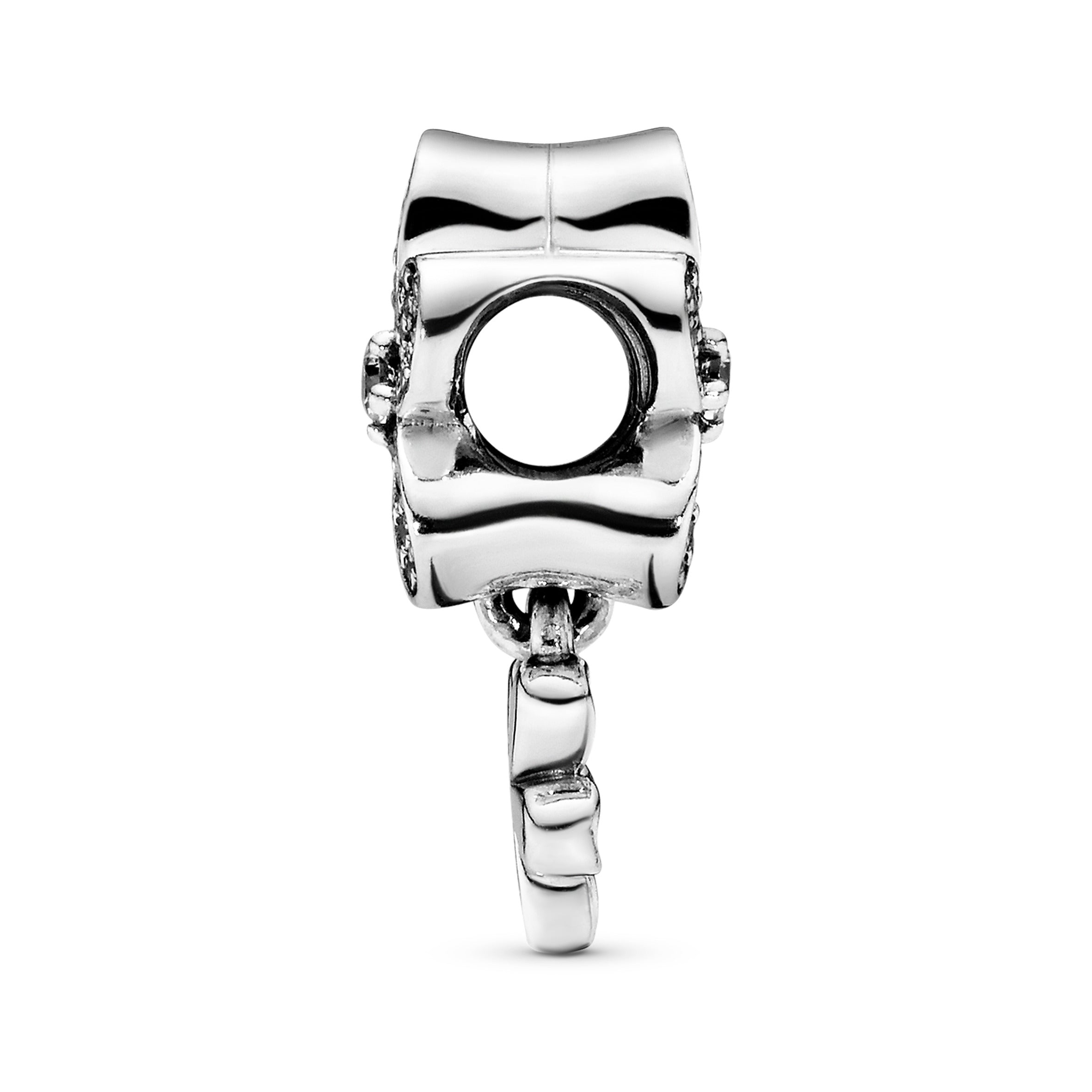 Daisy silver charm with clear cubic zirconia and white enamel