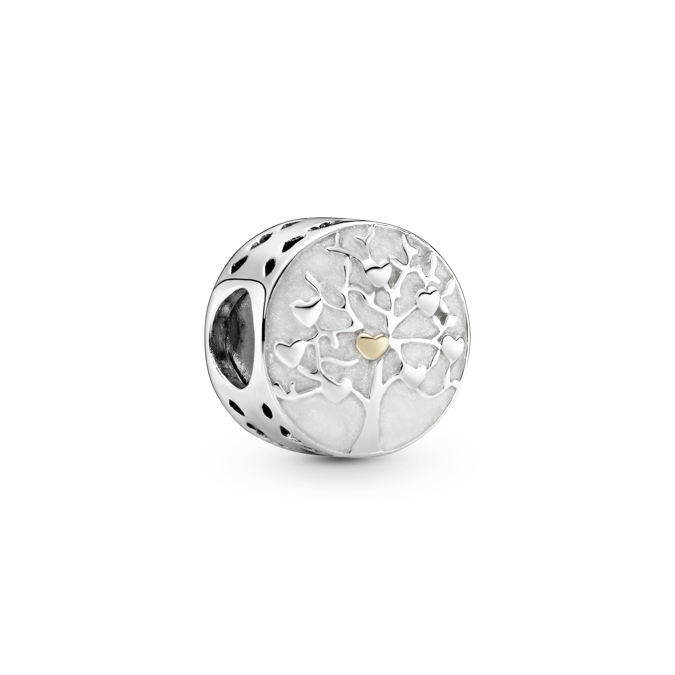 Family tree silver charm with 14k and silver enamel
