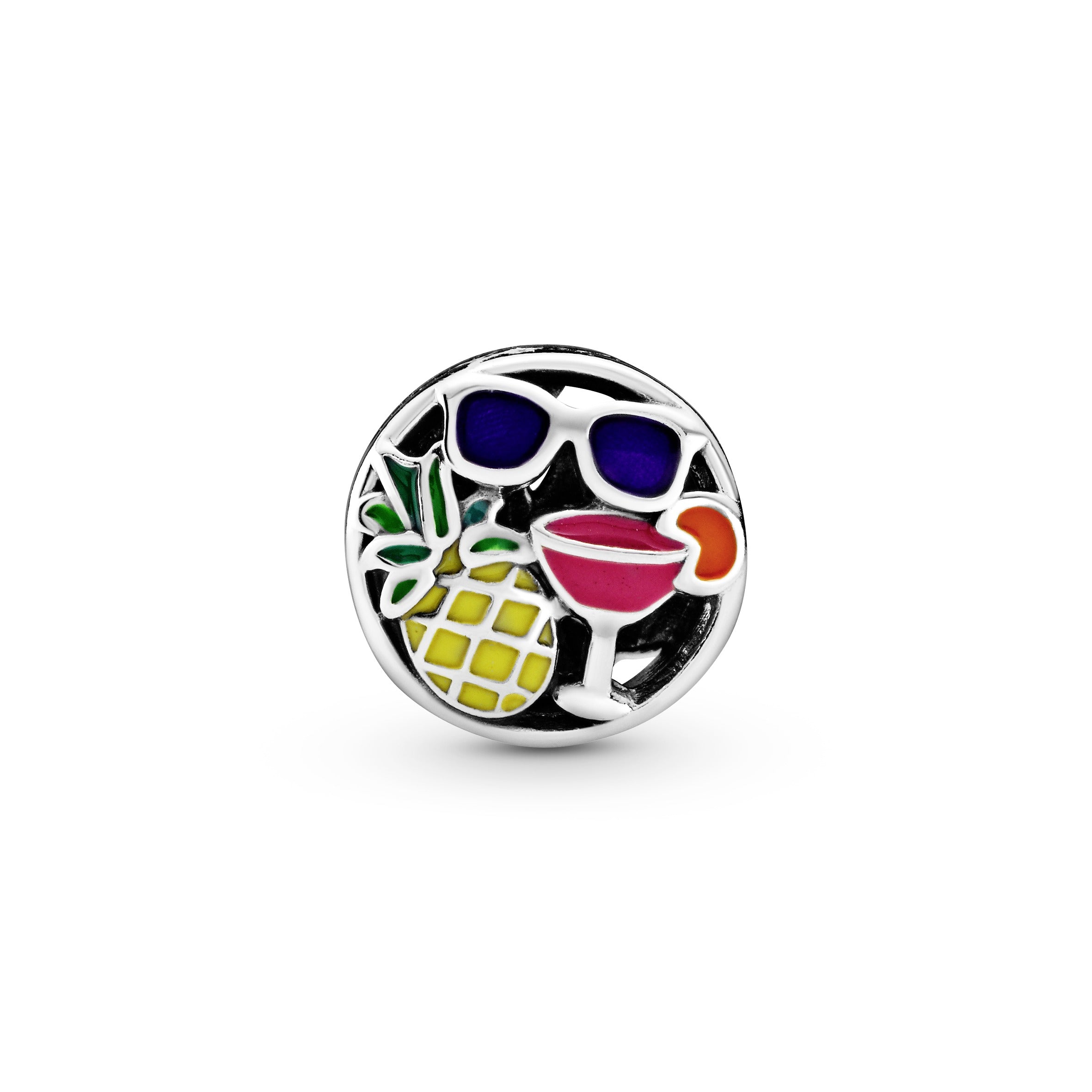 Holiday charm in sterling silver with purple, orange, yellow, pink and green enamel