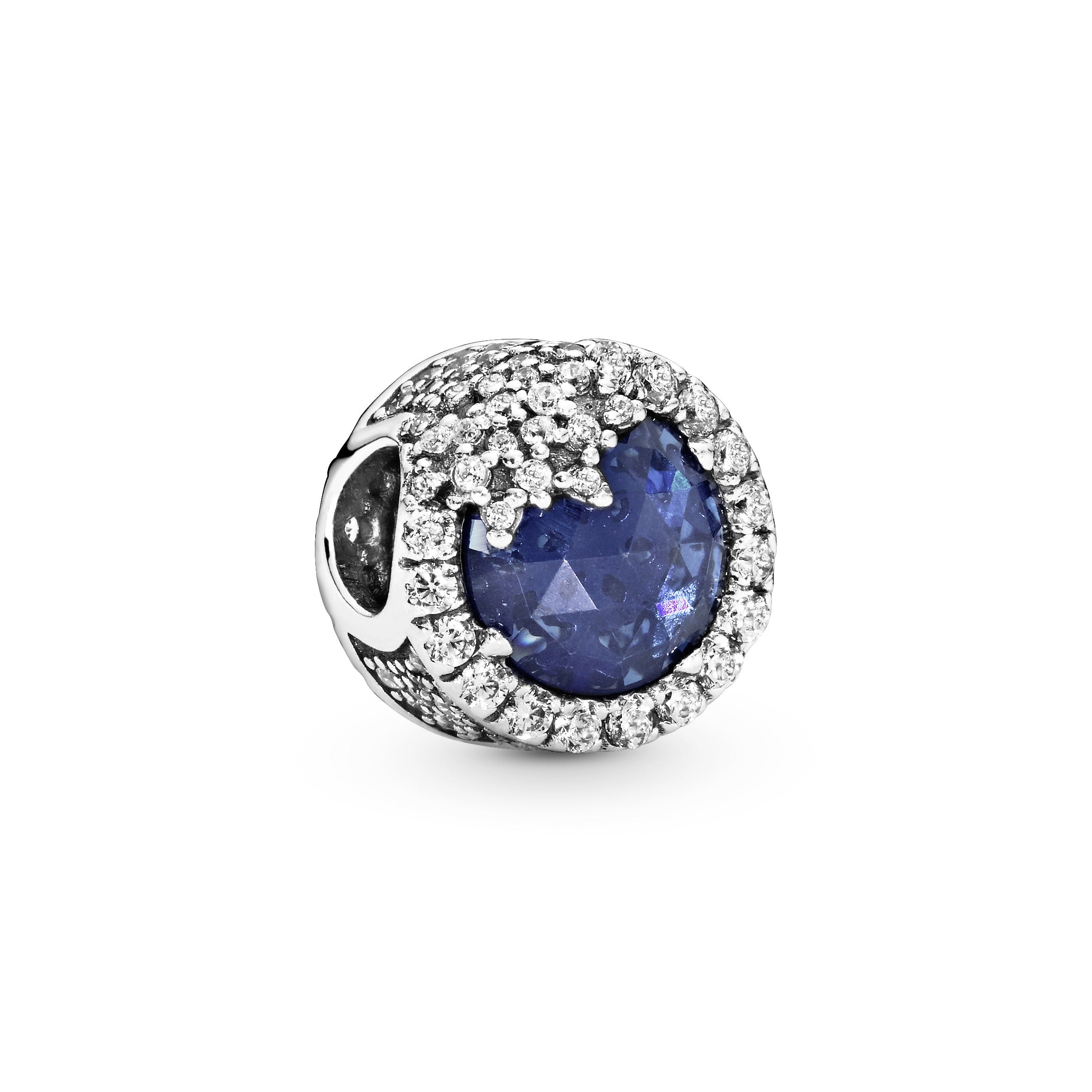 Snowflake silver charm with twilight blue crystal and clear cubic zirconia
