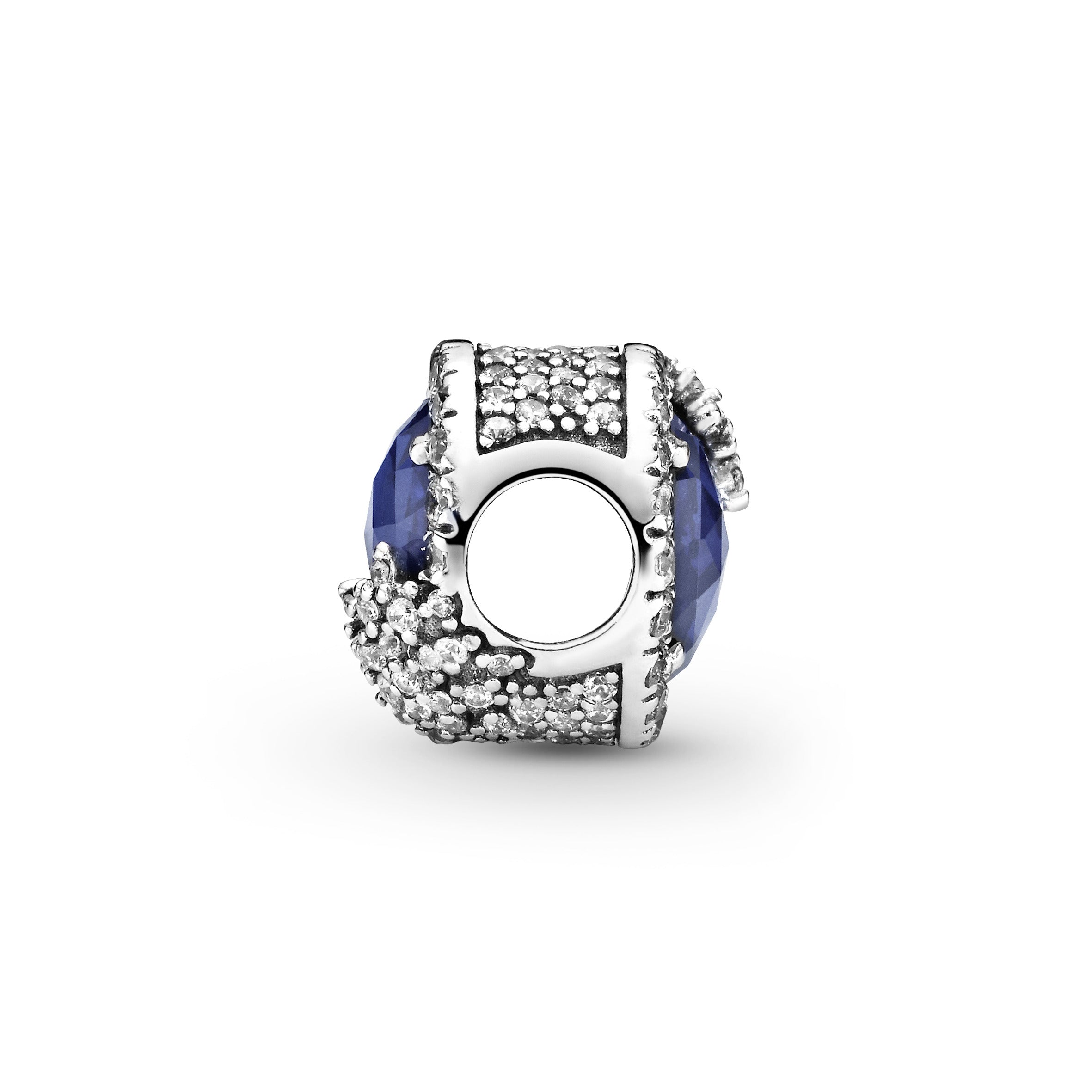 Snowflake silver charm with twilight blue crystal and clear cubic zirconia
