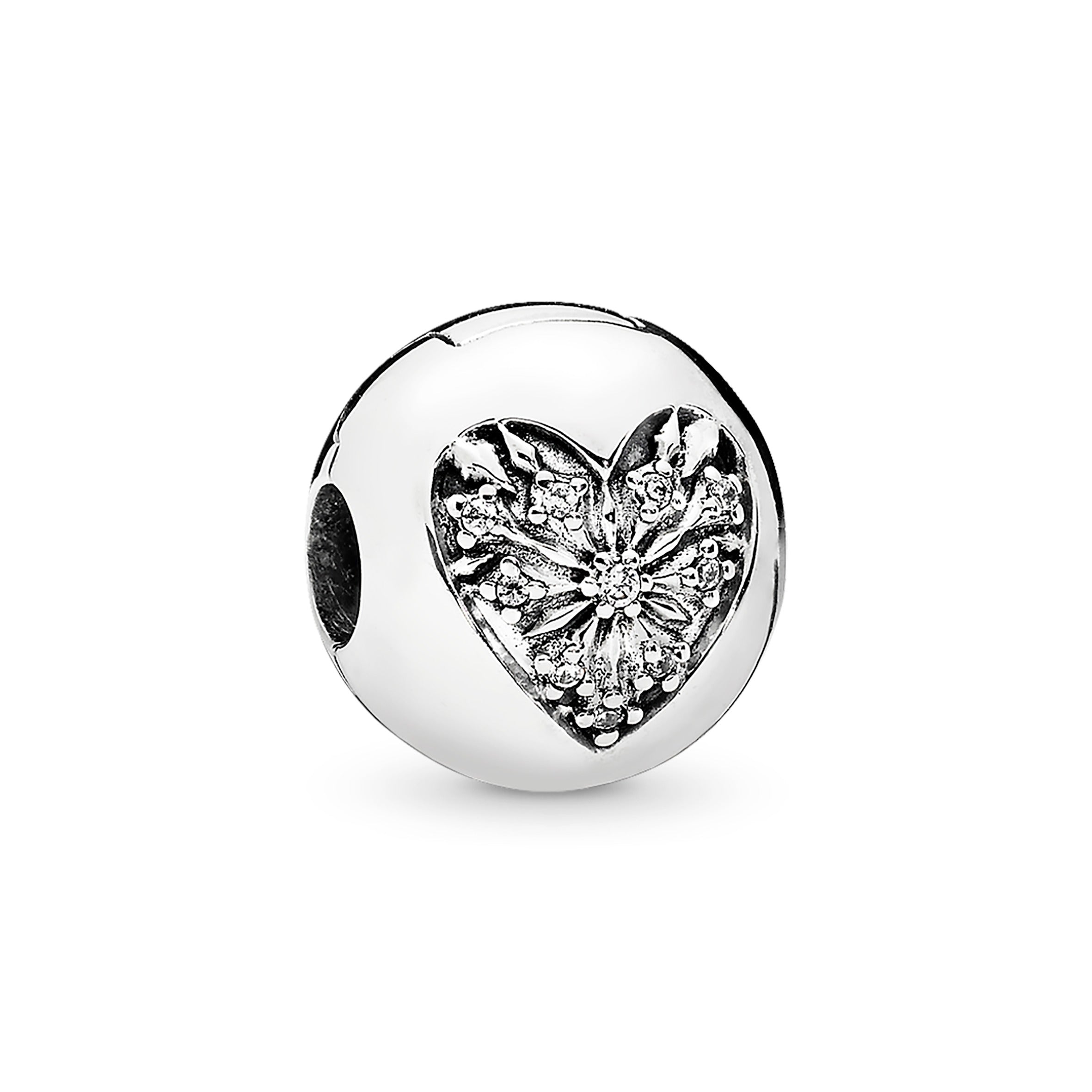 Ice crystal heart silver clip with clear cubic zirconia