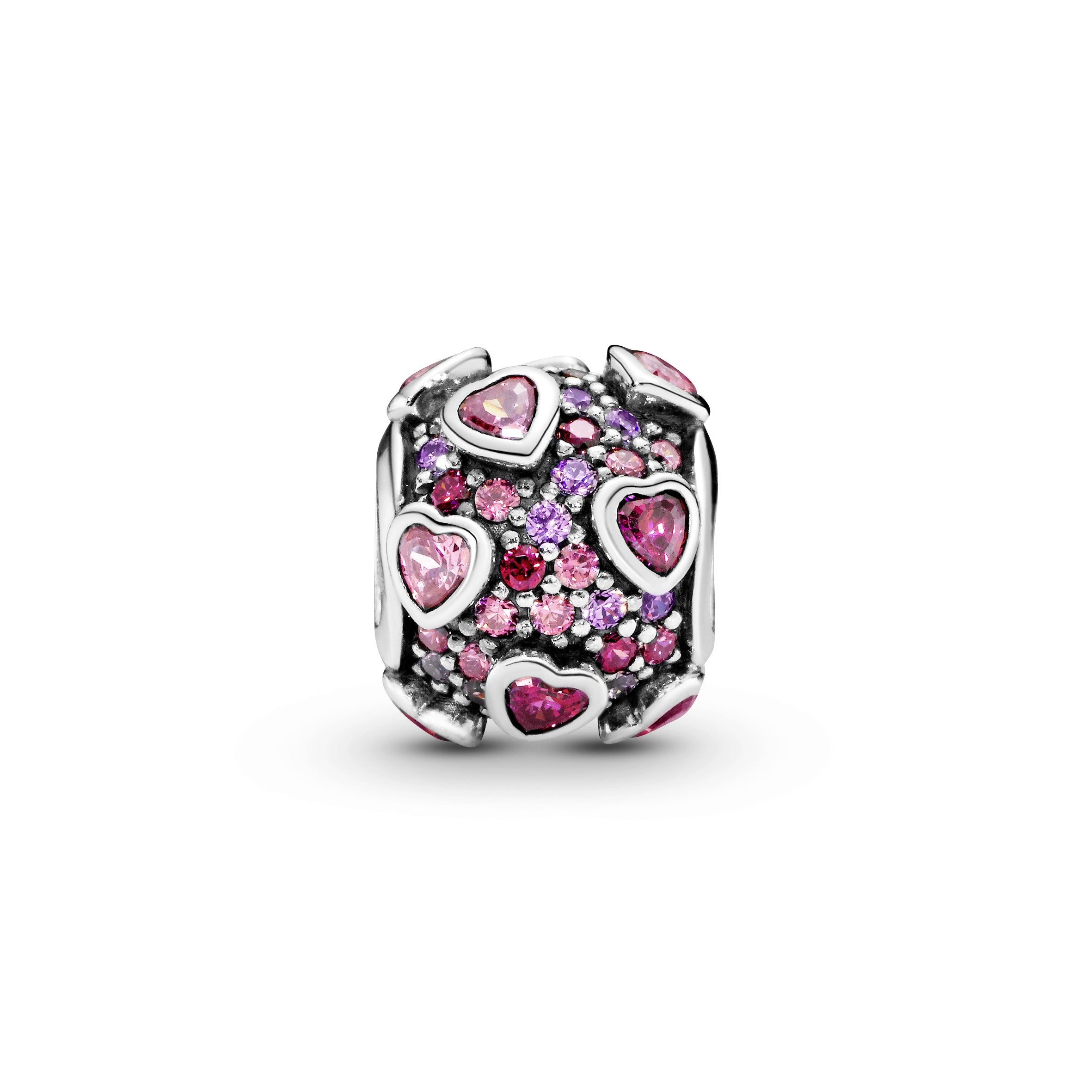 Silver charm with fancy pink, red and orchid cubic zirconia