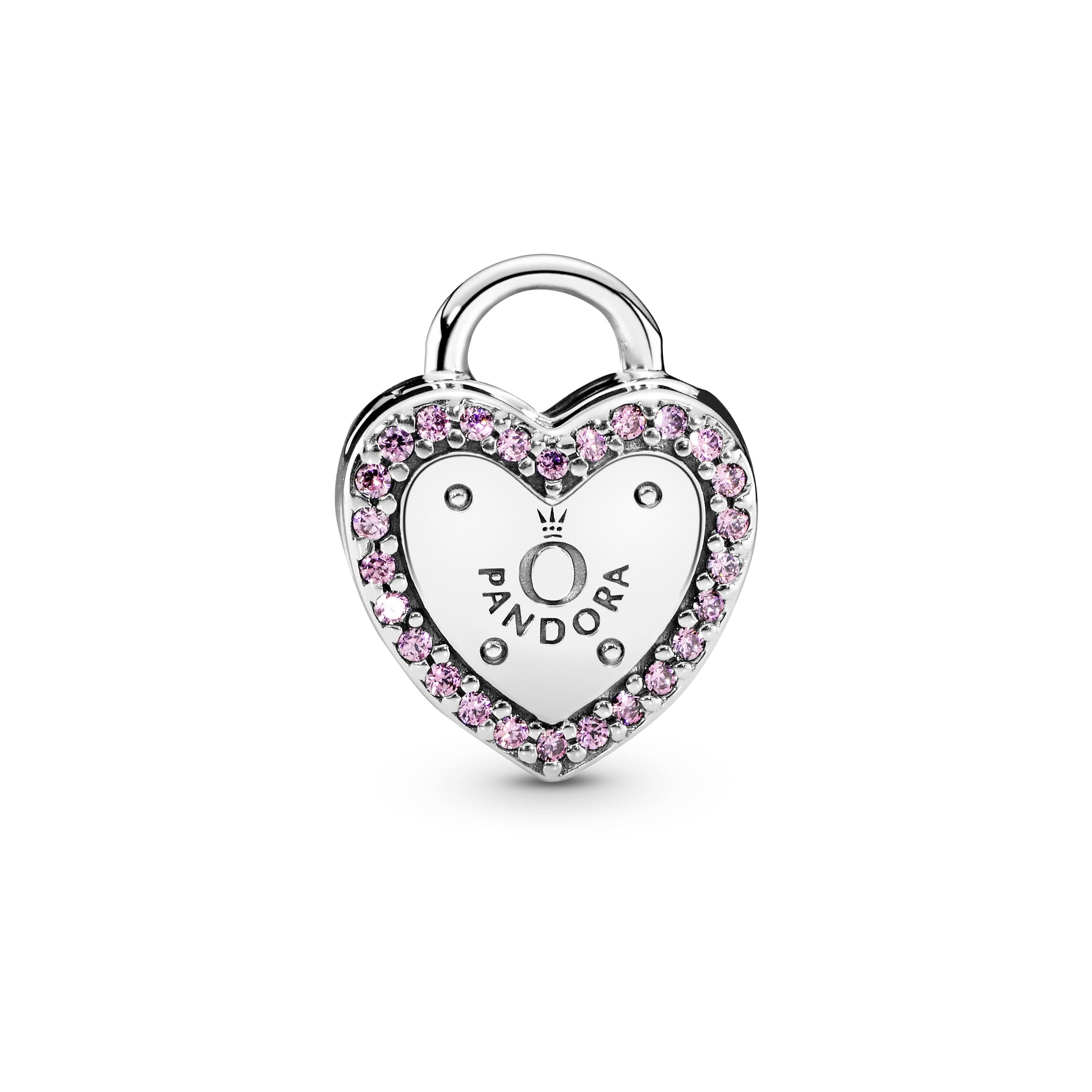 Heart padlock silver clip with fancy fuchsia pink cubic zirconia