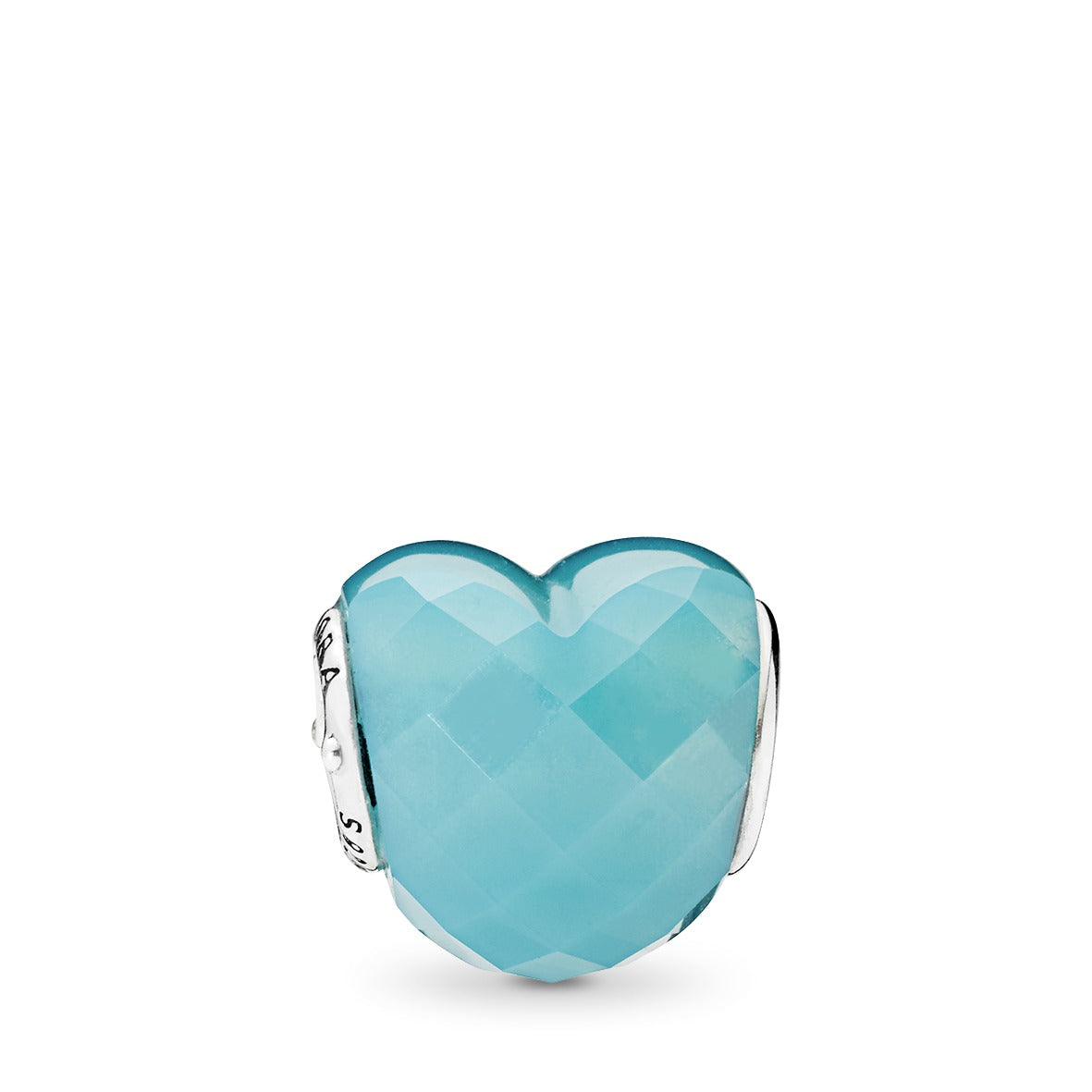 Heart silver charm with scuba blue crystal