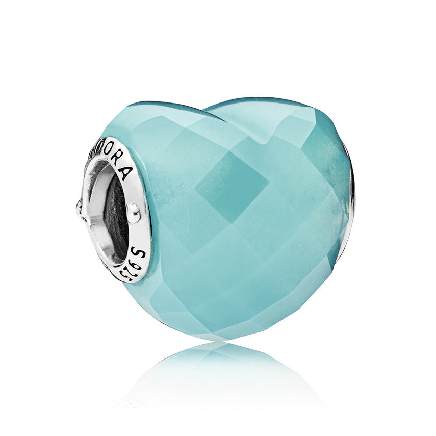 Heart silver charm with scuba blue crystal
