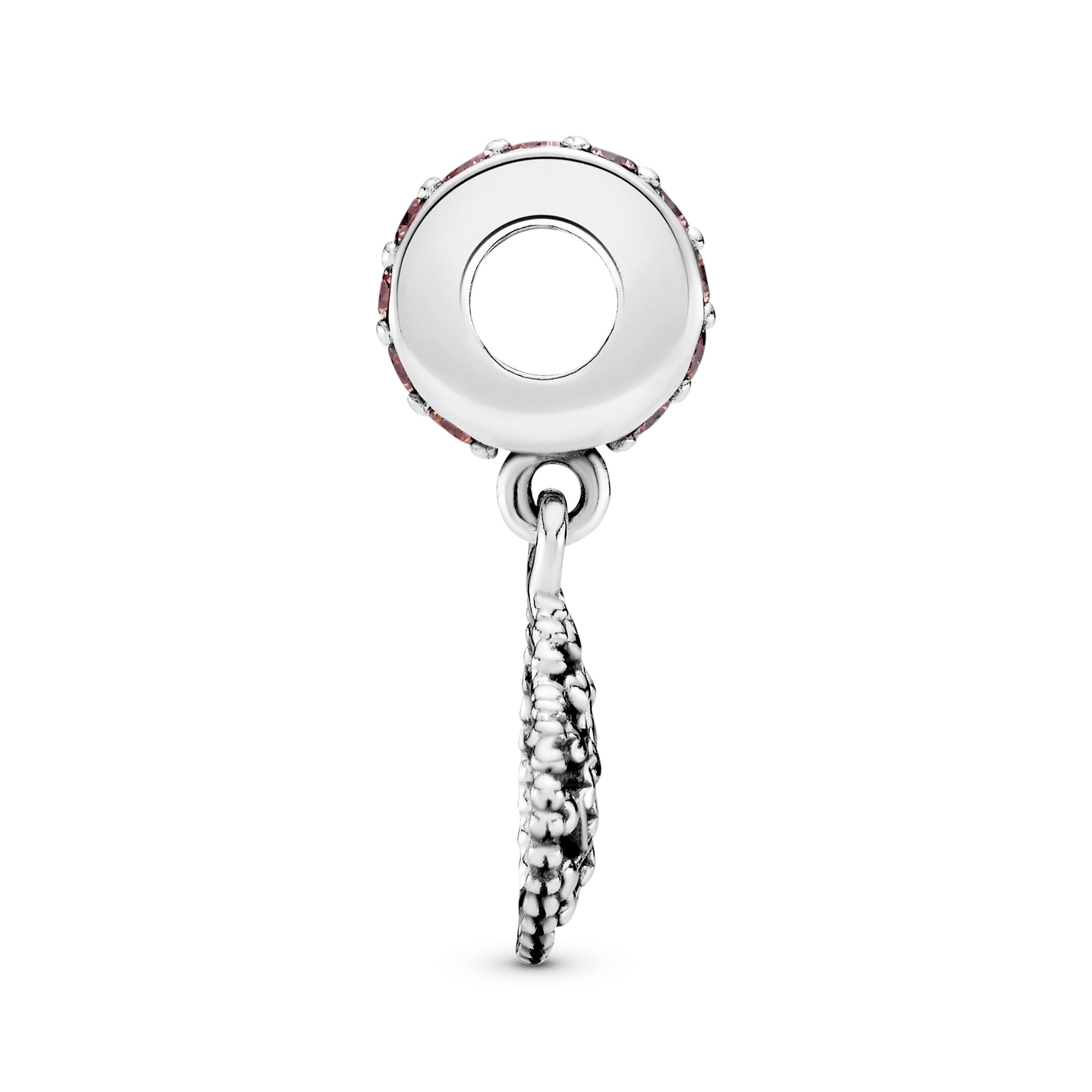 Family tree heart silver dangle with red and pink enamel and mixed pink stones
