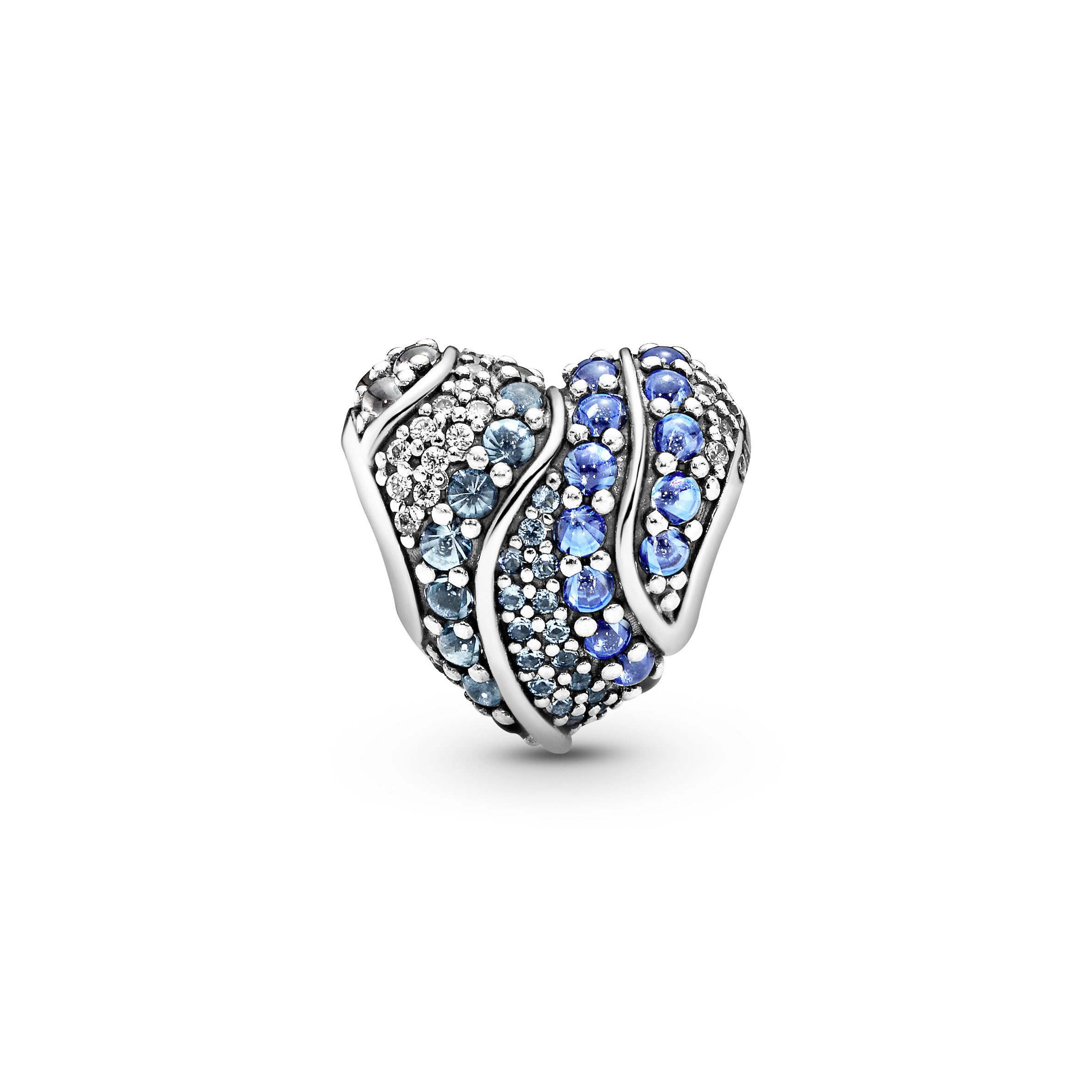 Water heart silver charm with aqua blue, London blue crystal, clear and blue cubic zirconia