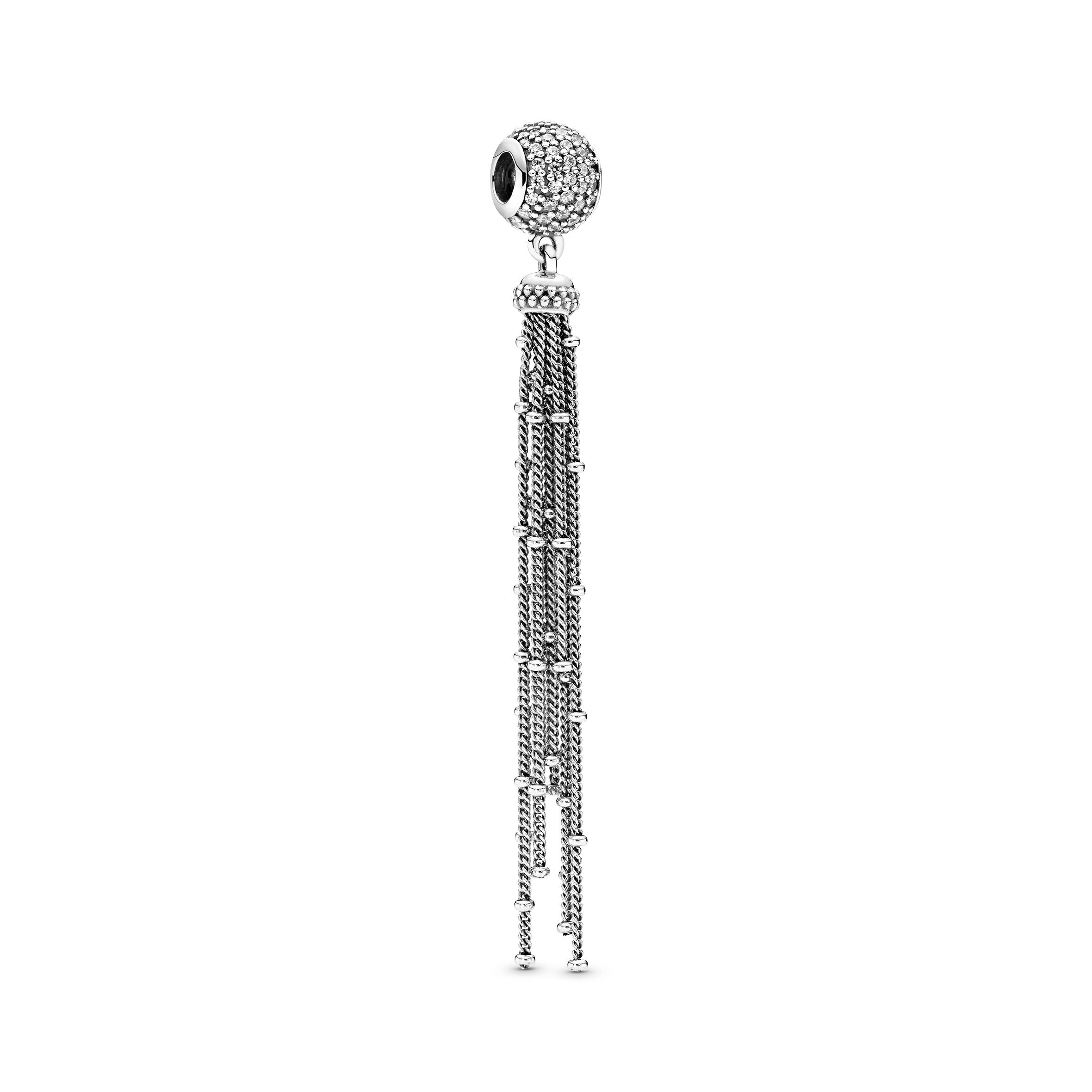 Tassel silver dangle with clear cubic zirconia