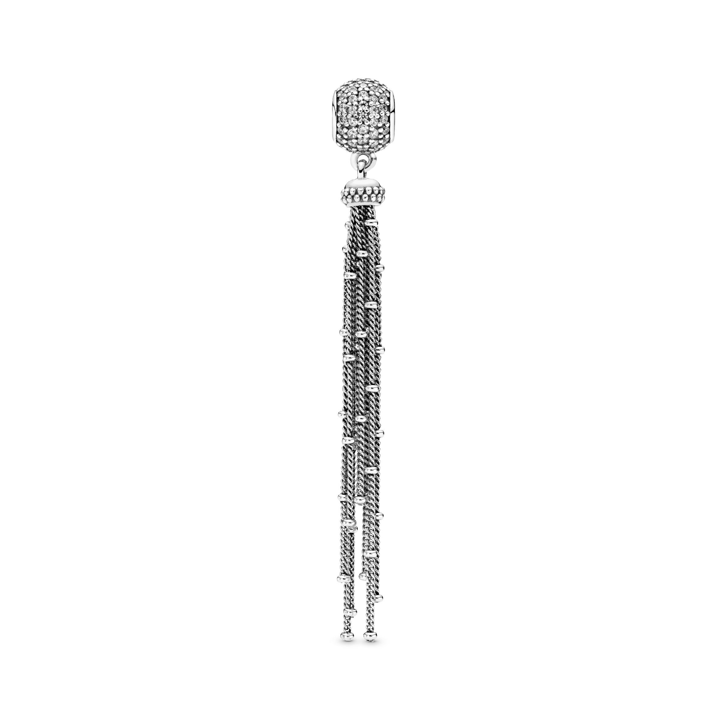 Tassel silver dangle with clear cubic zirconia