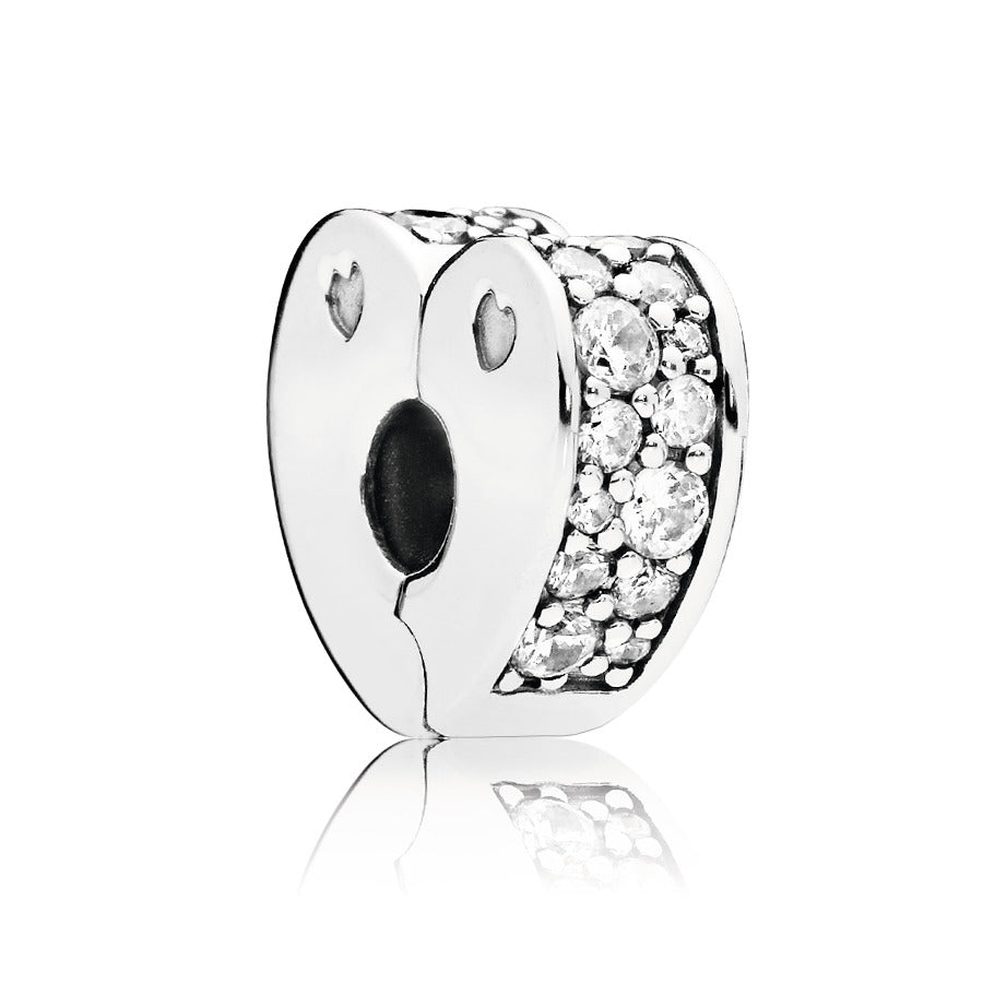 Heart silver clip with clear cubic zirconia and silicone grip