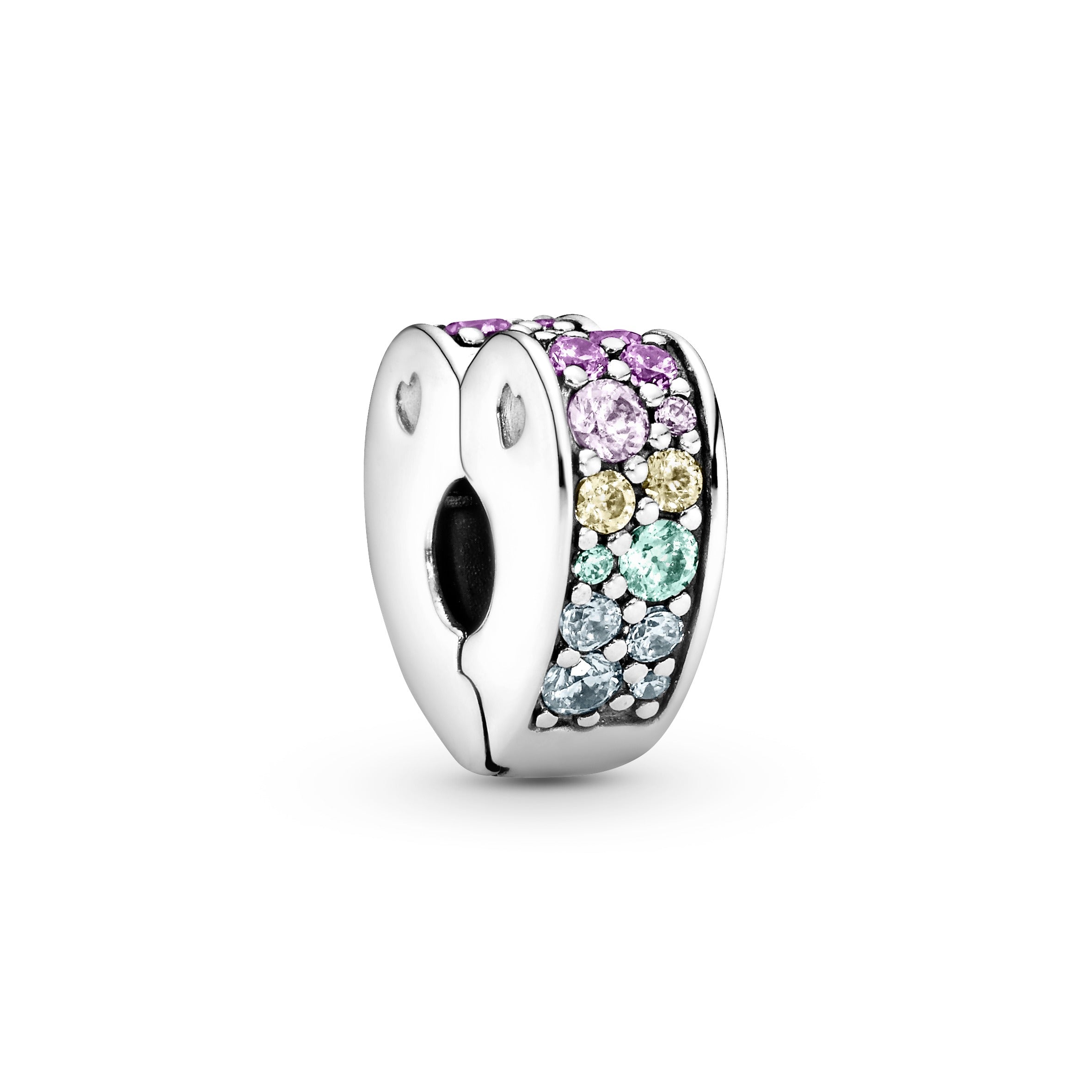 Heart silver clip with mixed colours of crystal and cubic zirconia and silicone grip