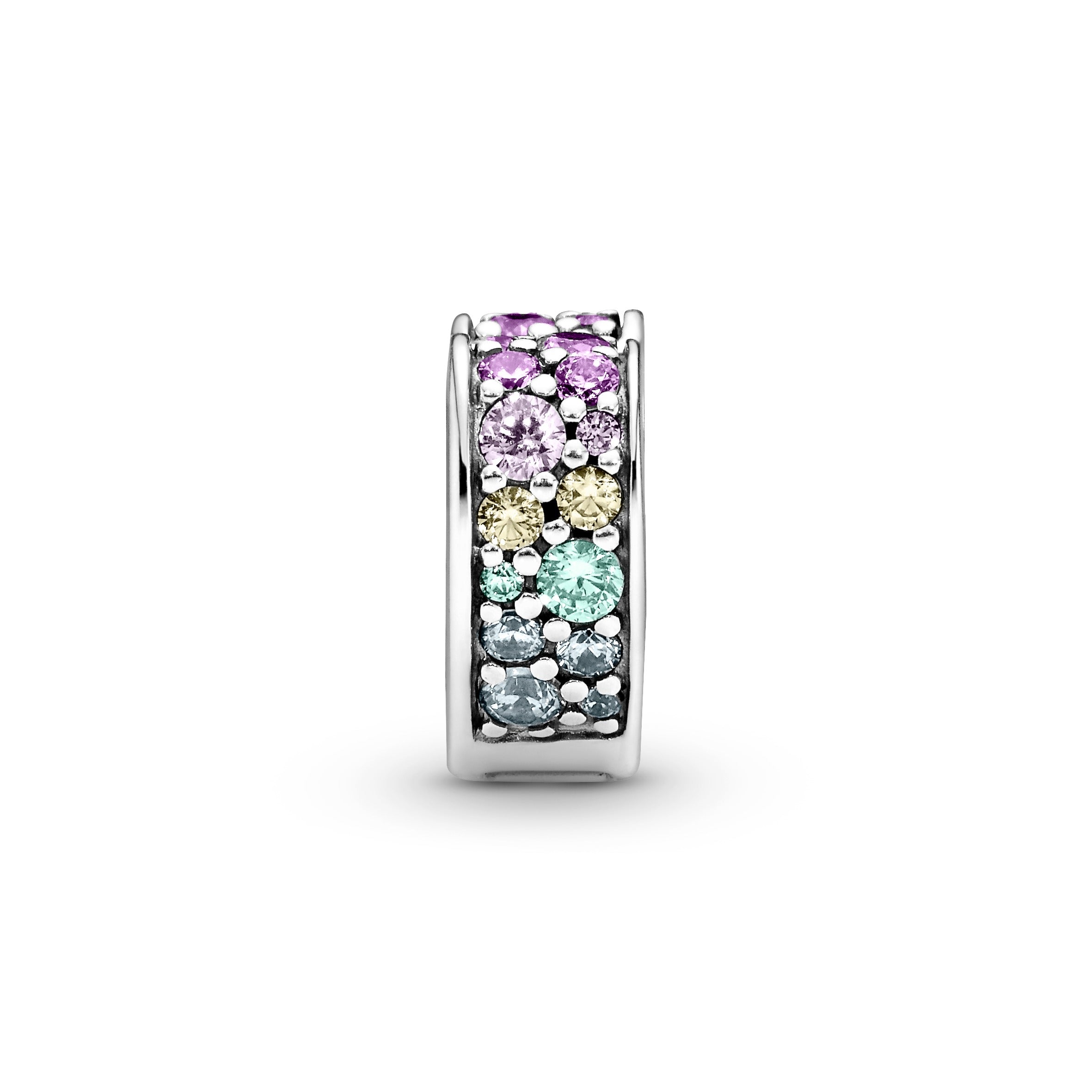 Heart silver clip with mixed colours of crystal and cubic zirconia and silicone grip
