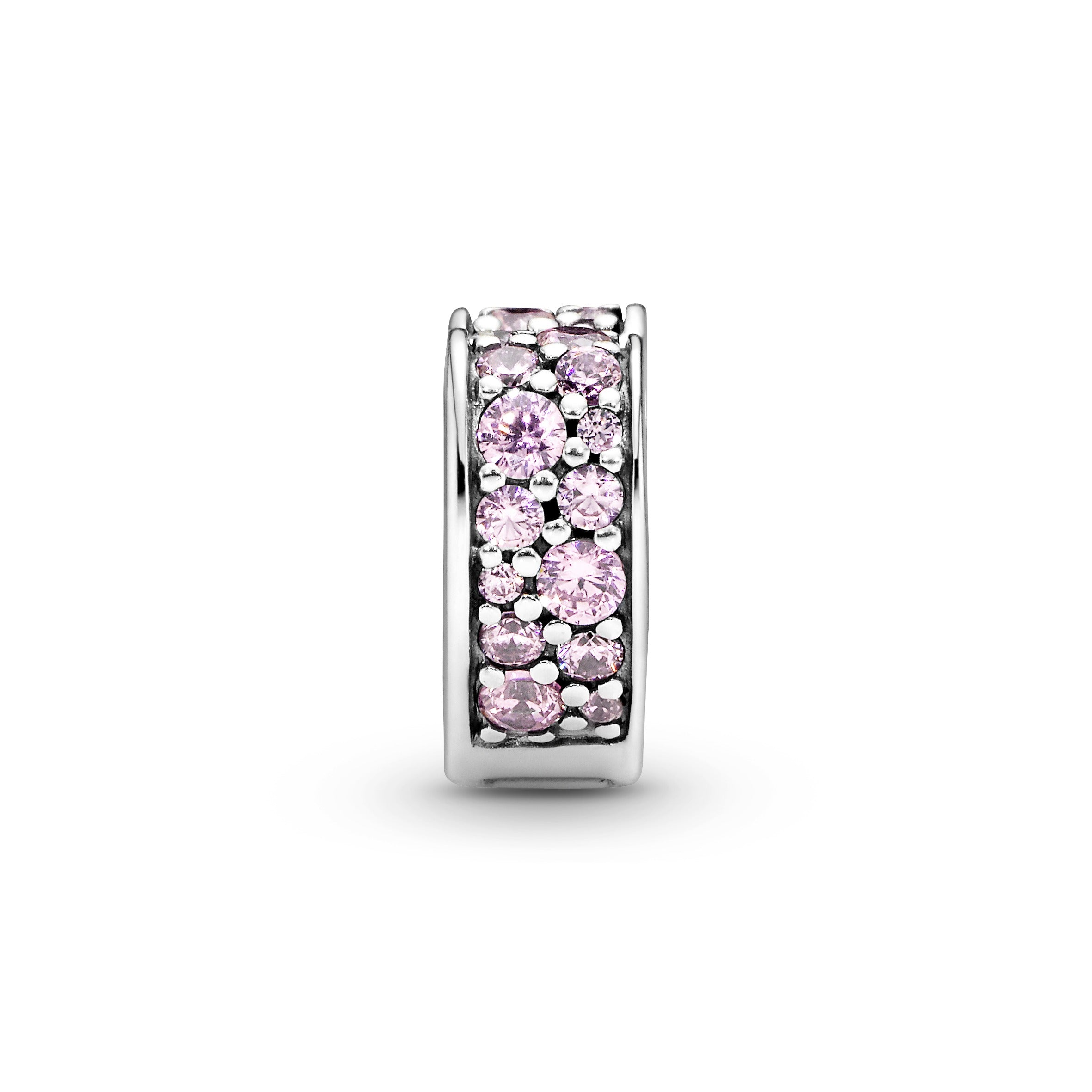 Heart silver clip with pink cubic zirconia and silicone grip