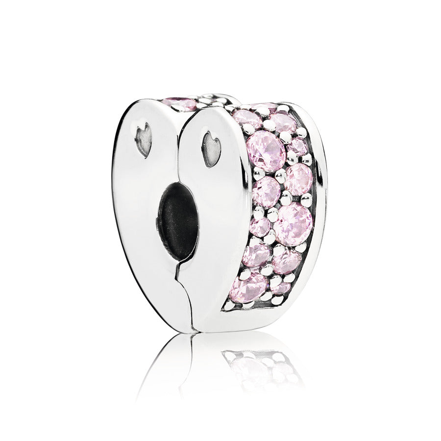 Heart silver clip with pink cubic zirconia and silicone grip