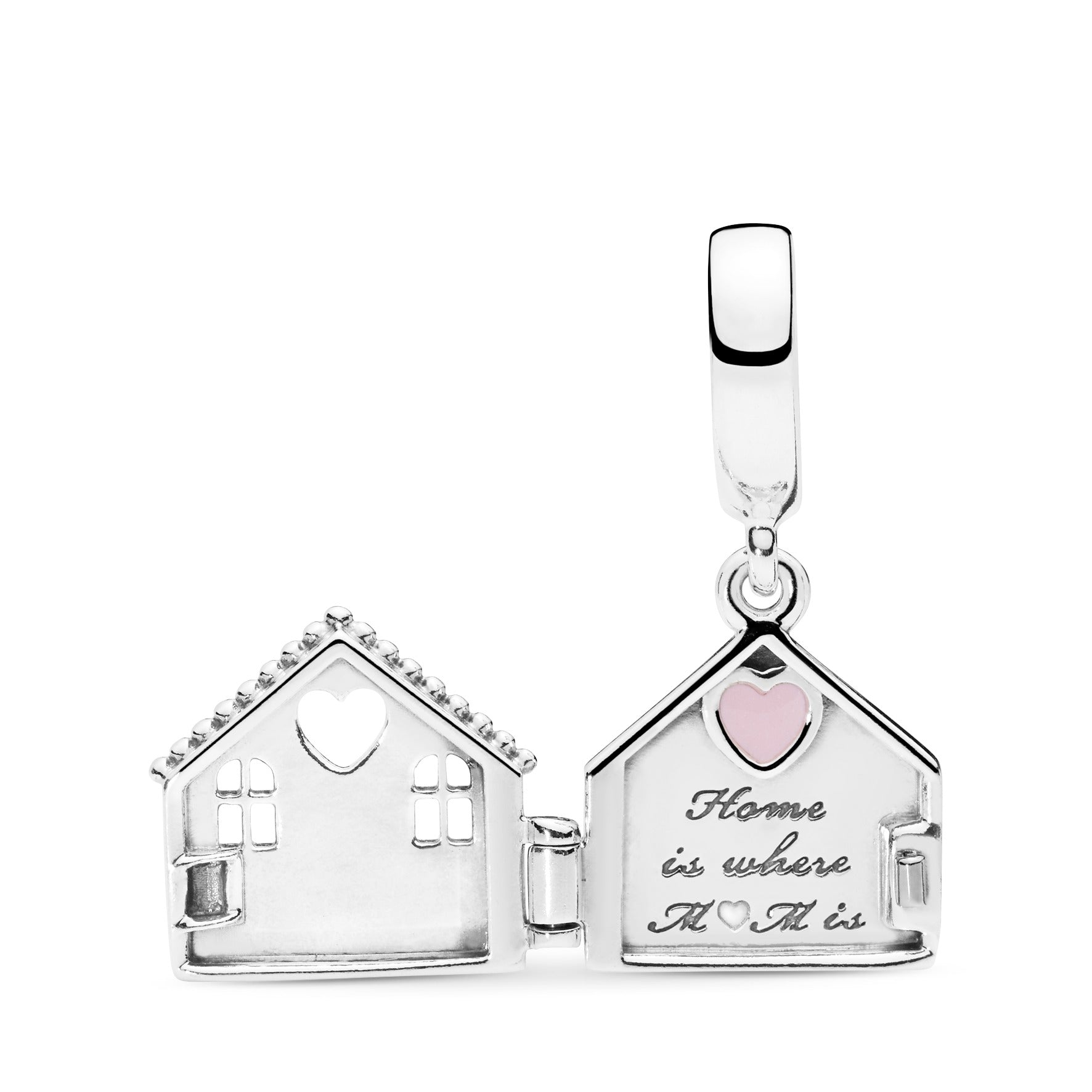 House silver dangle with pink enamel