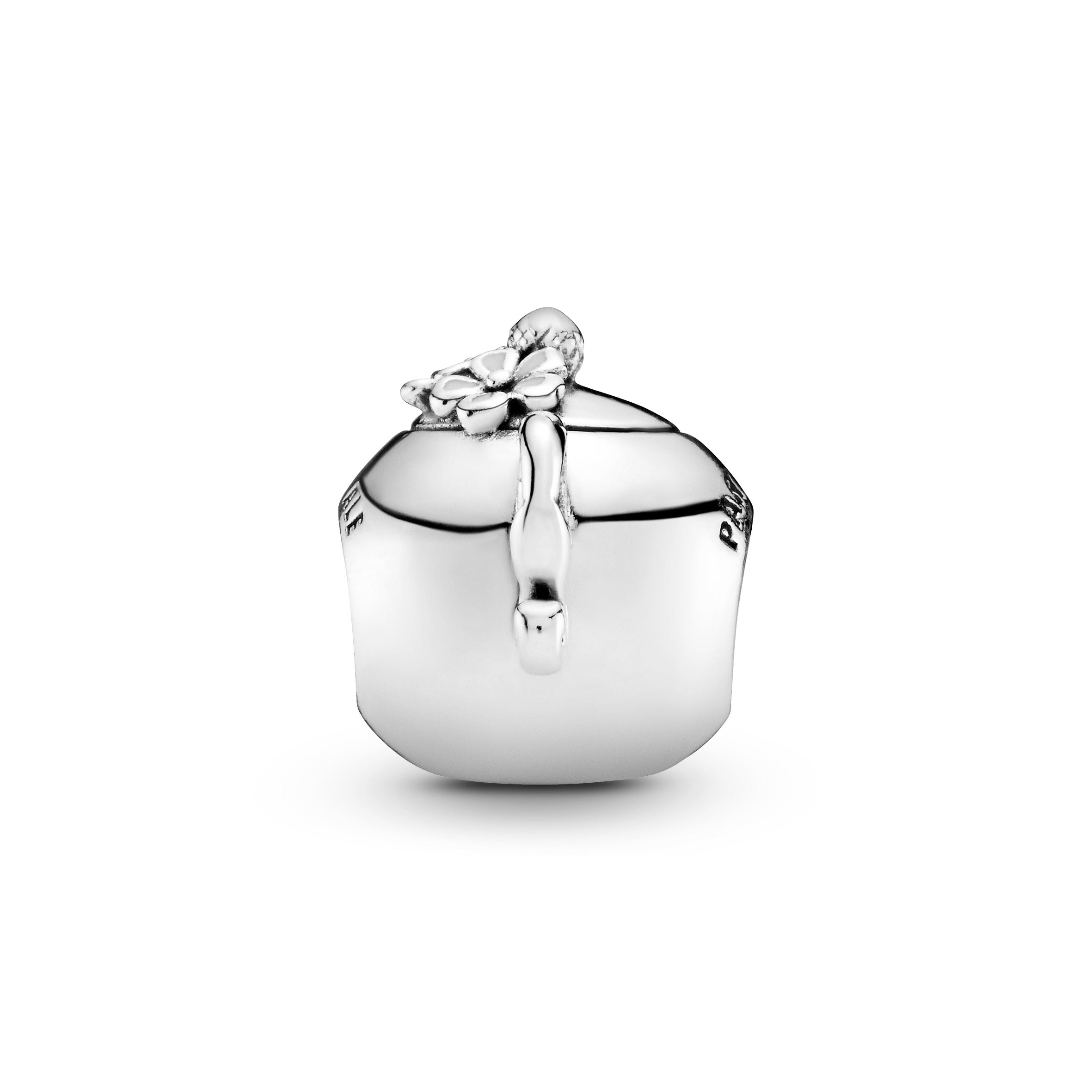 Teapot silver charm with clear cubic zirconia and pink enamel