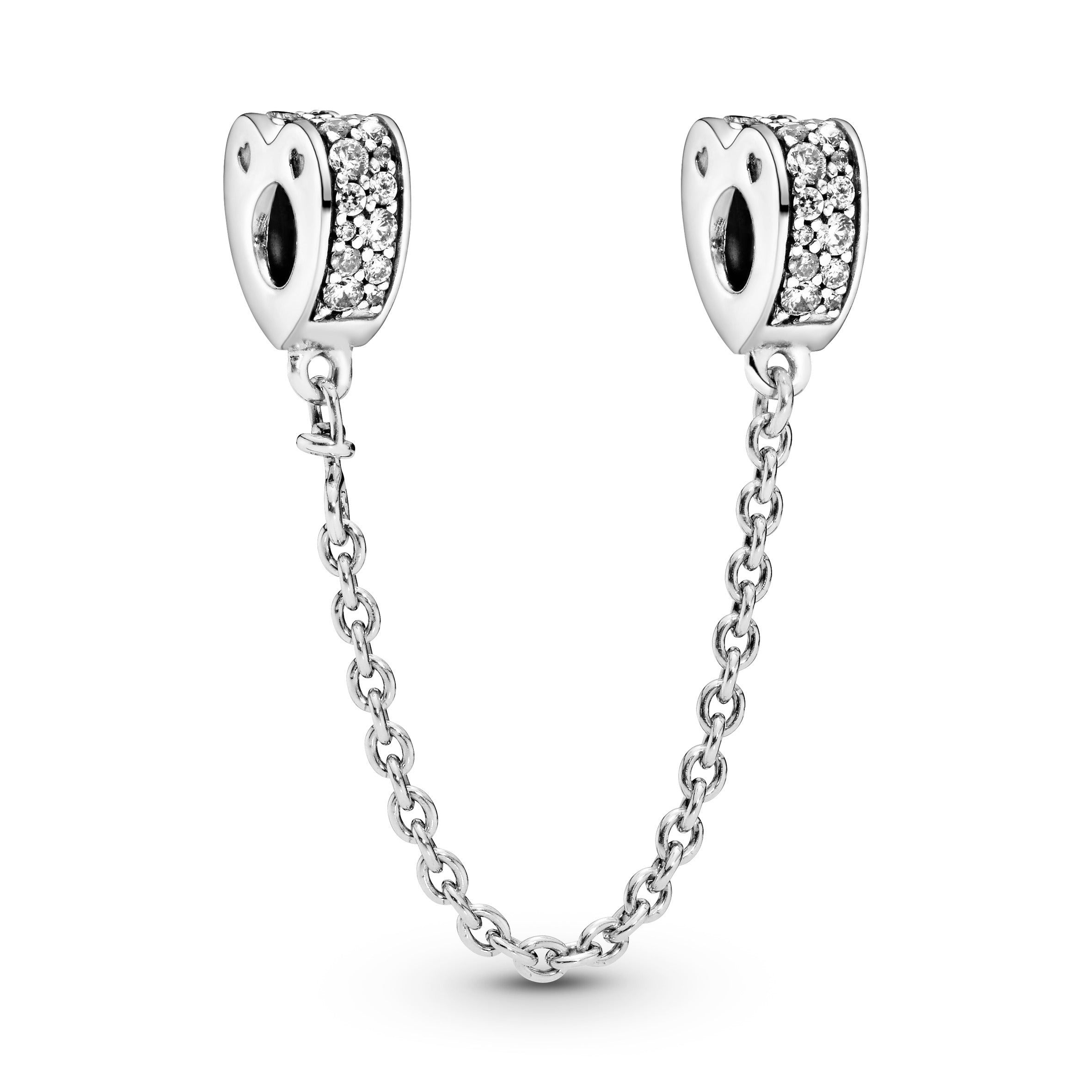 Heart silver safety chain with clear cubic zirconia