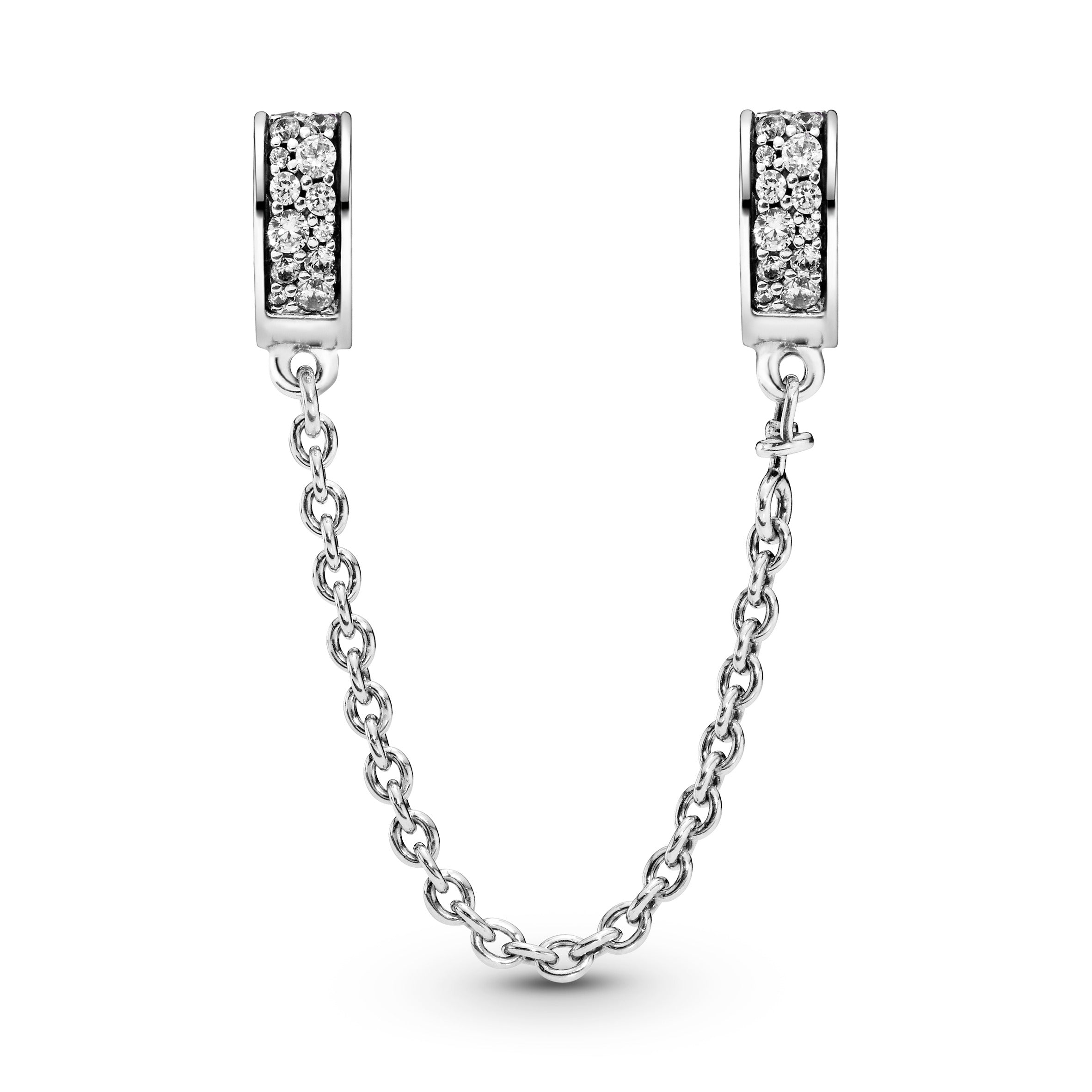 Heart silver safety chain with clear cubic zirconia