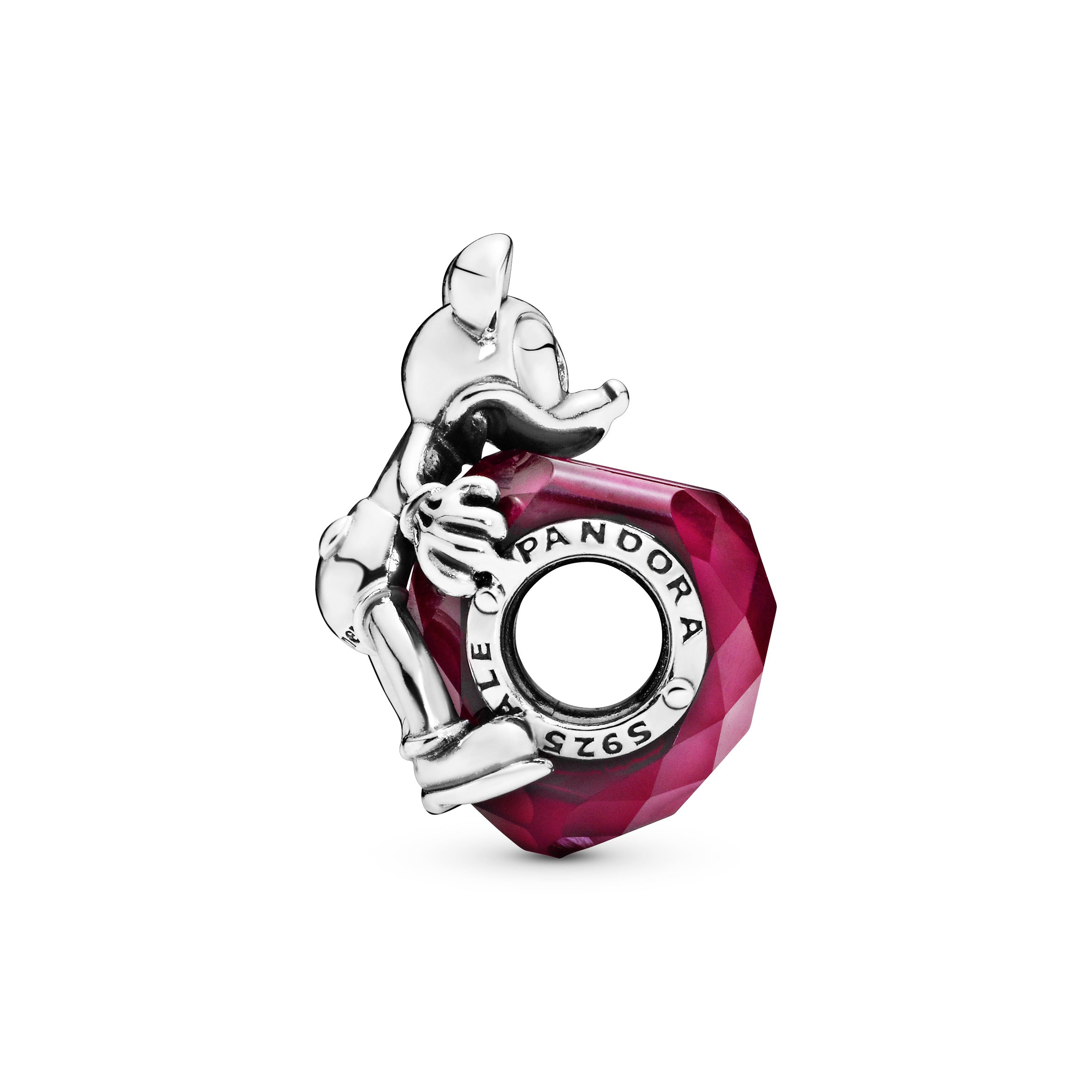 Disney Mickey silver heart charm with fuchsia rose crystal