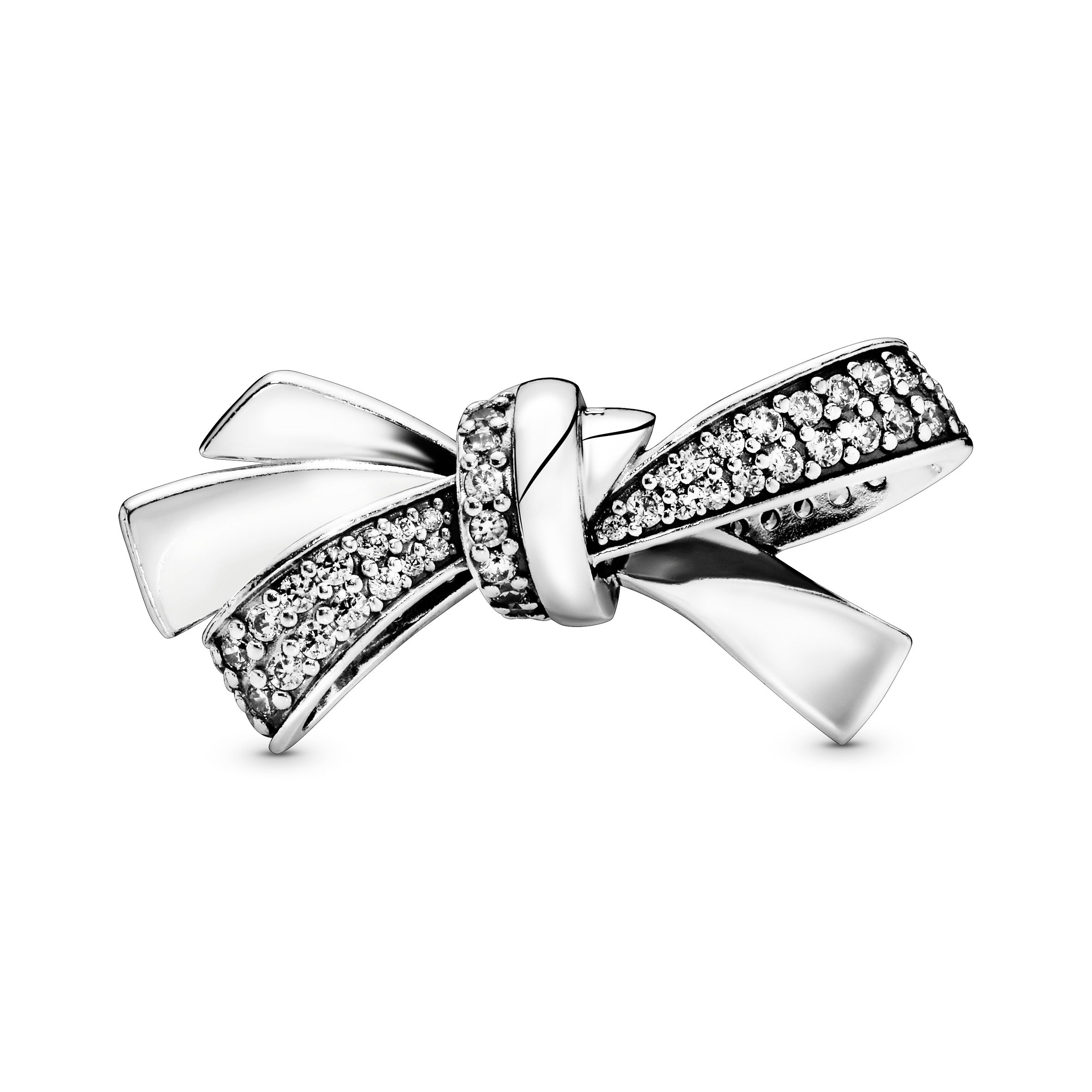 Bow silver charm with clear cubic zirconia