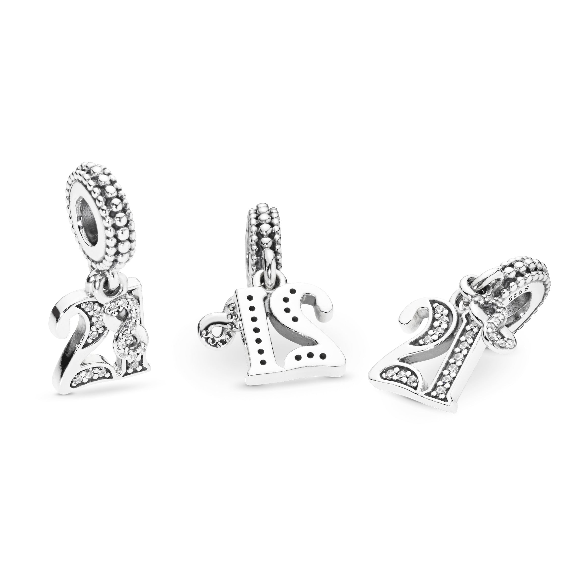 21 silver dangle with clear cubic zirconia