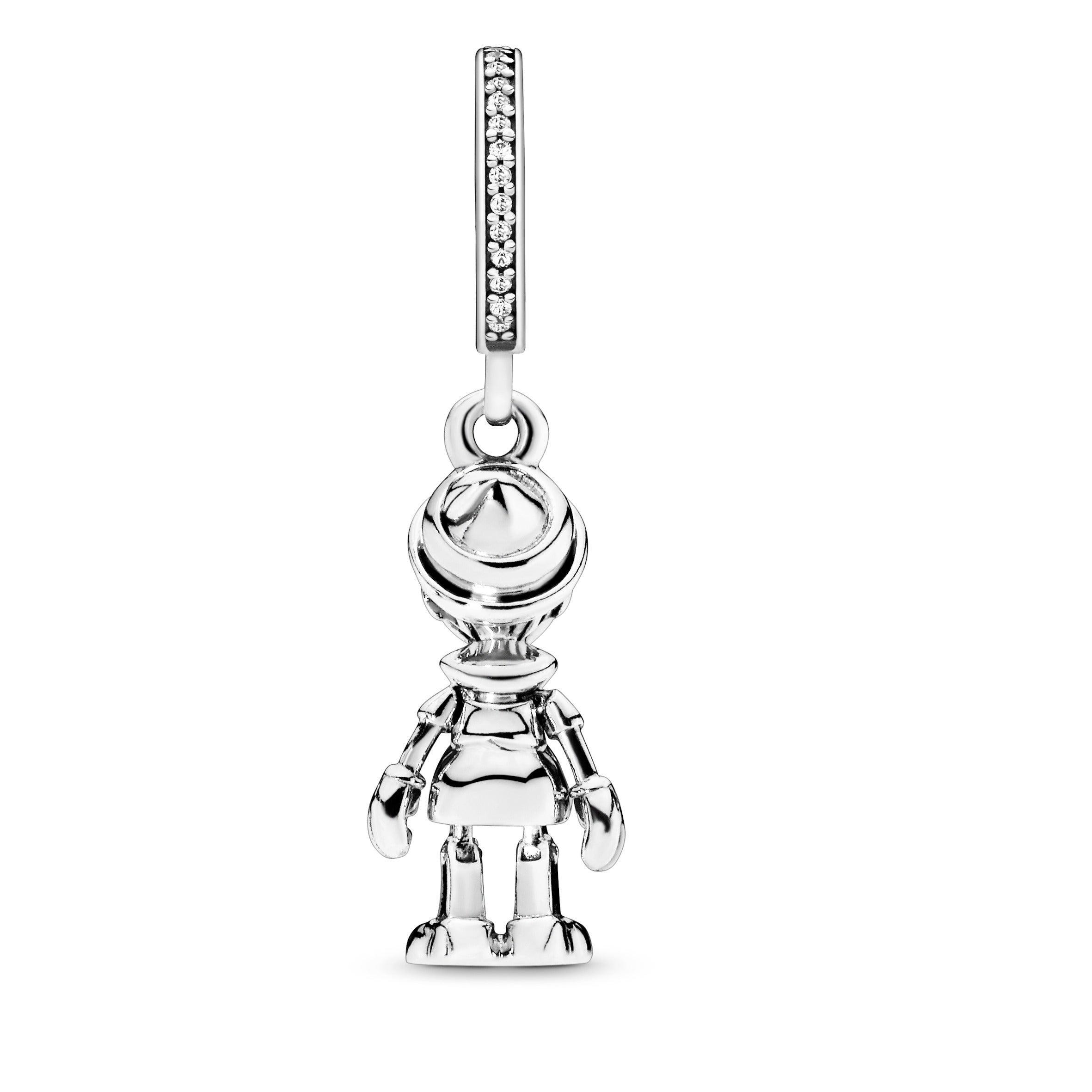 Disney Pinocchio silver dangle with clear cubic zirconia