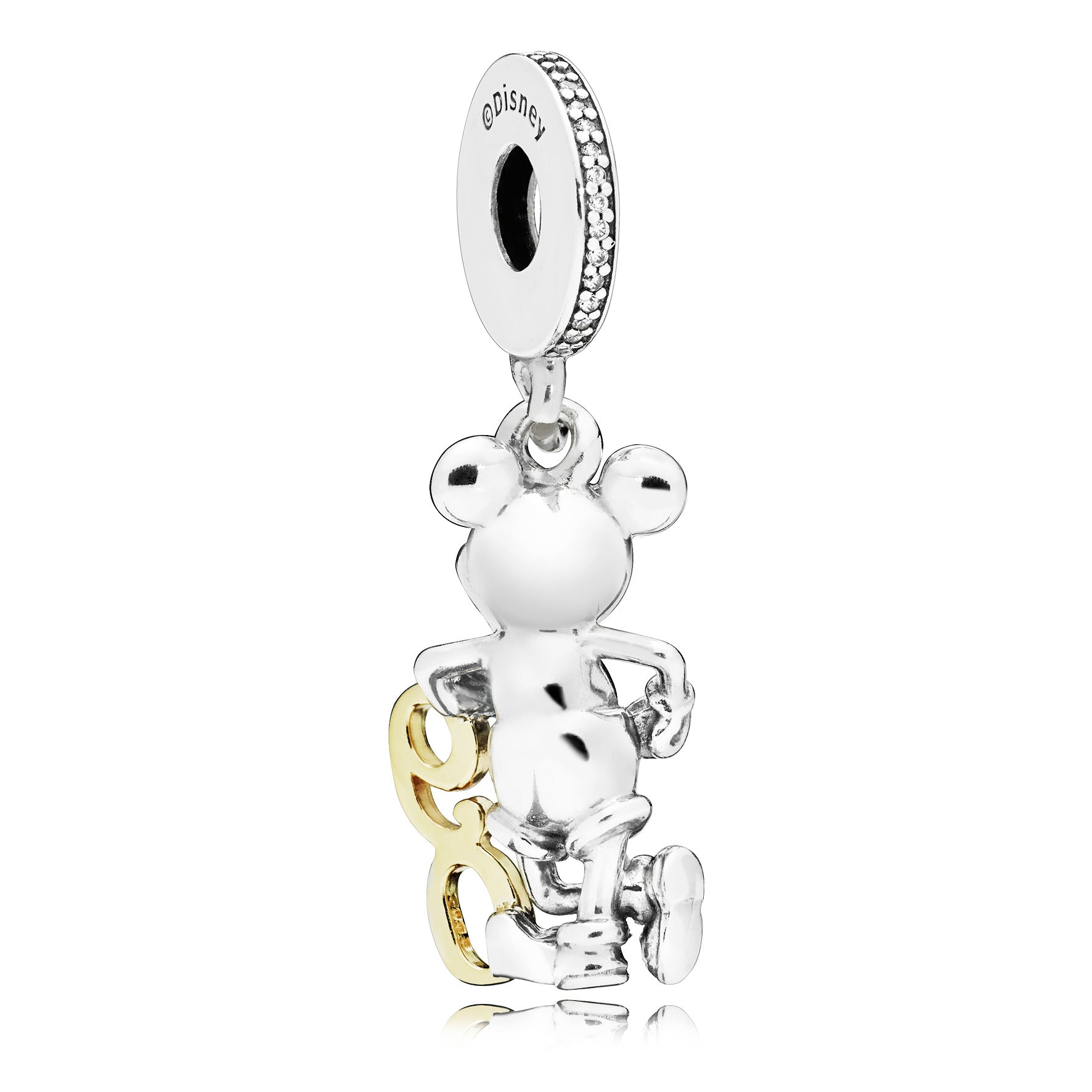 Disney Mickey 90th anniversary silver dangle with 14k and clear cubic zirconia