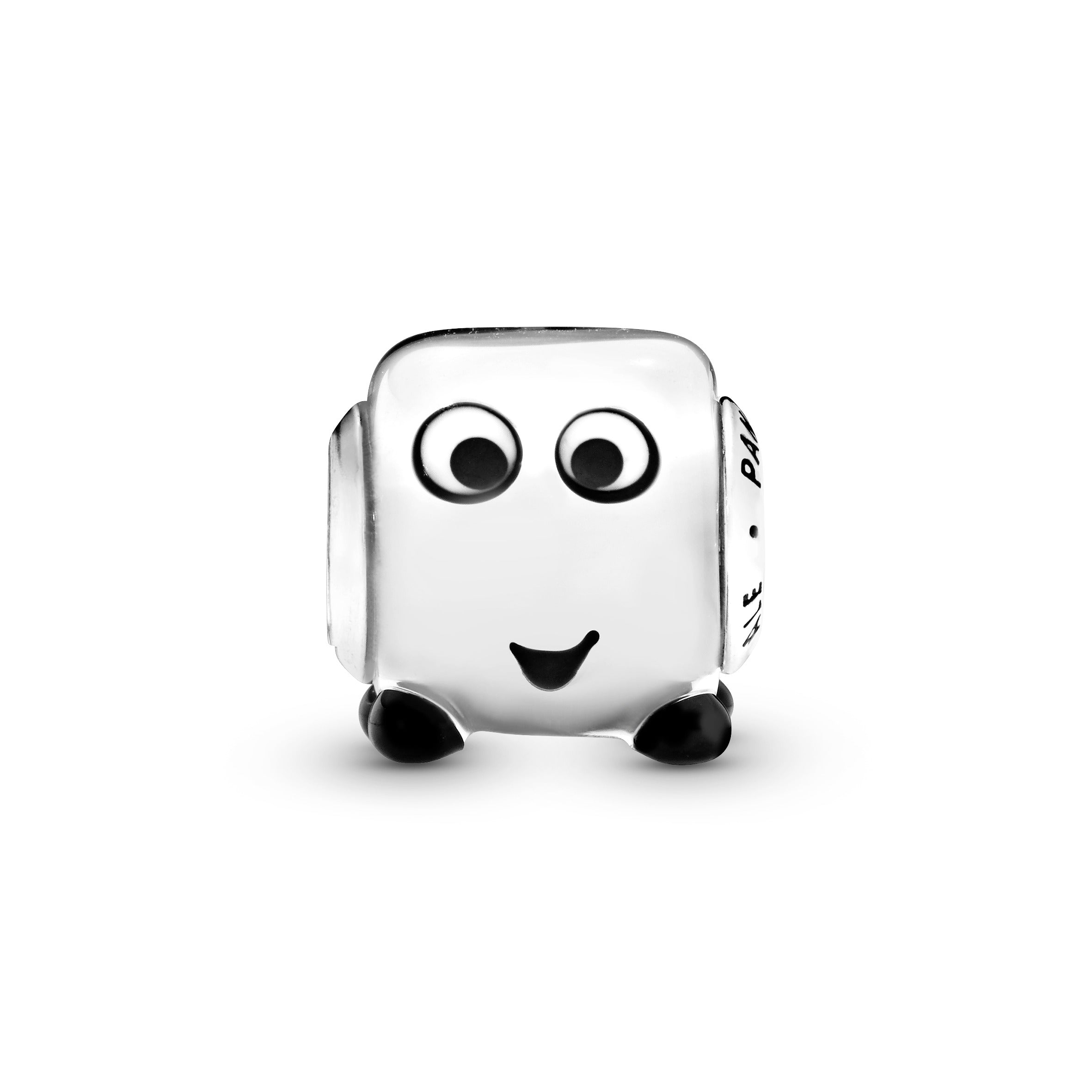 Ice cube silver charm with clear, white and black Murano glass