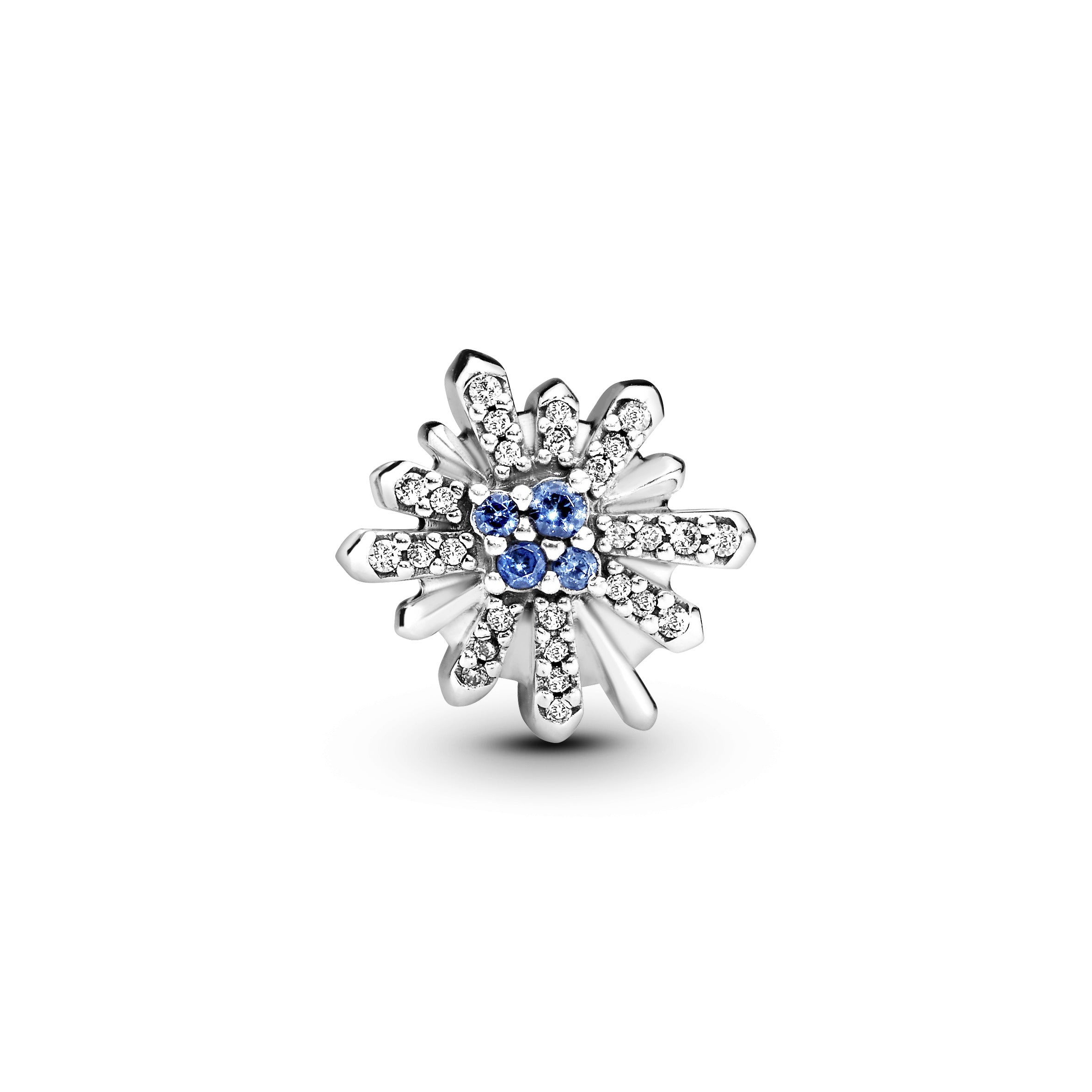 Firework silver charm with royal blue crystal and clear cubic zirconia