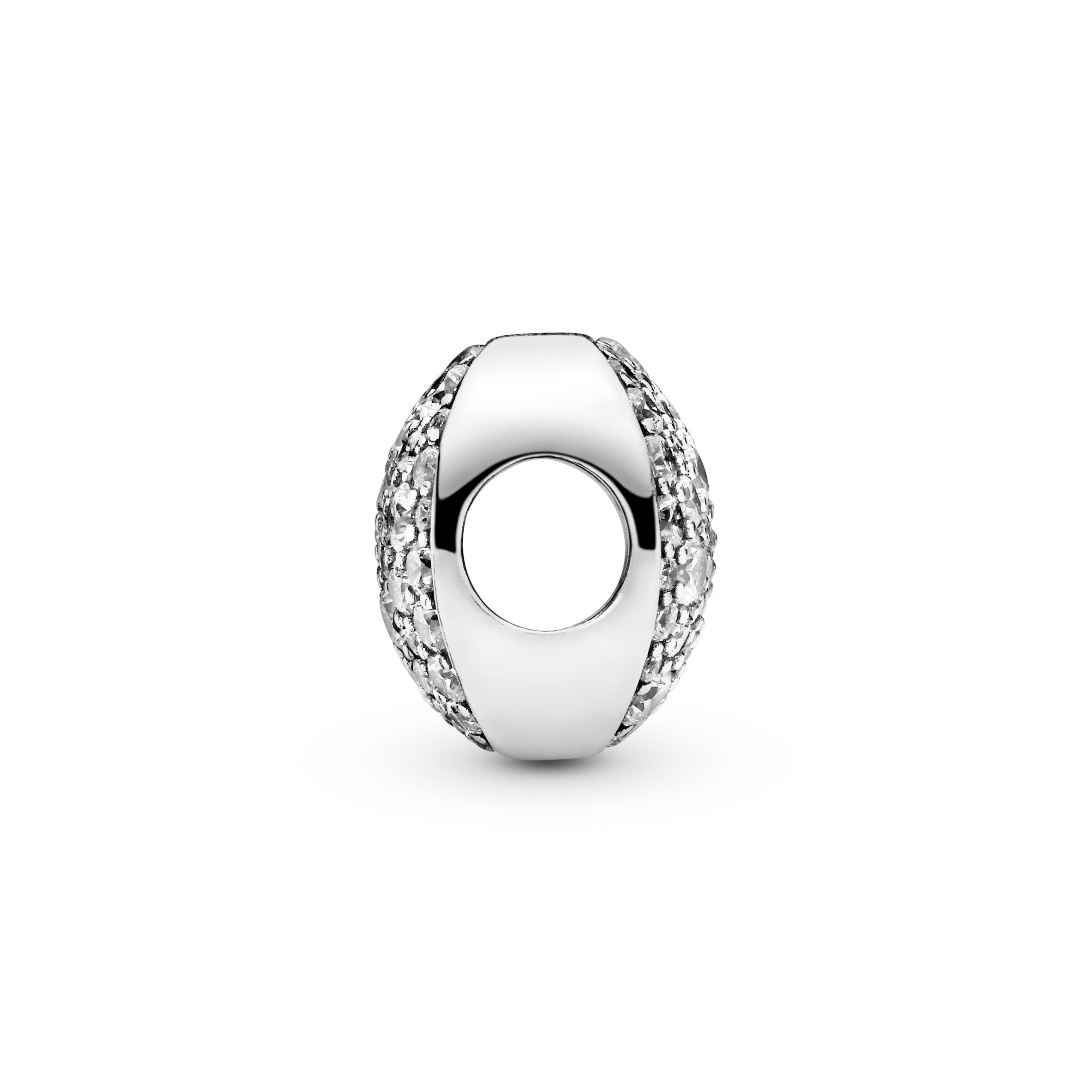 Abstract pave silver charm with clear cubic zirconia
