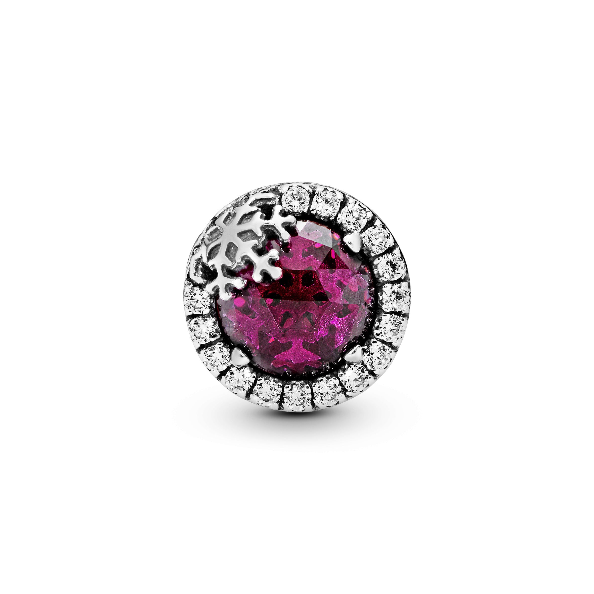 Snowflake silver charm with cerise crystal and clear cubic zirconia