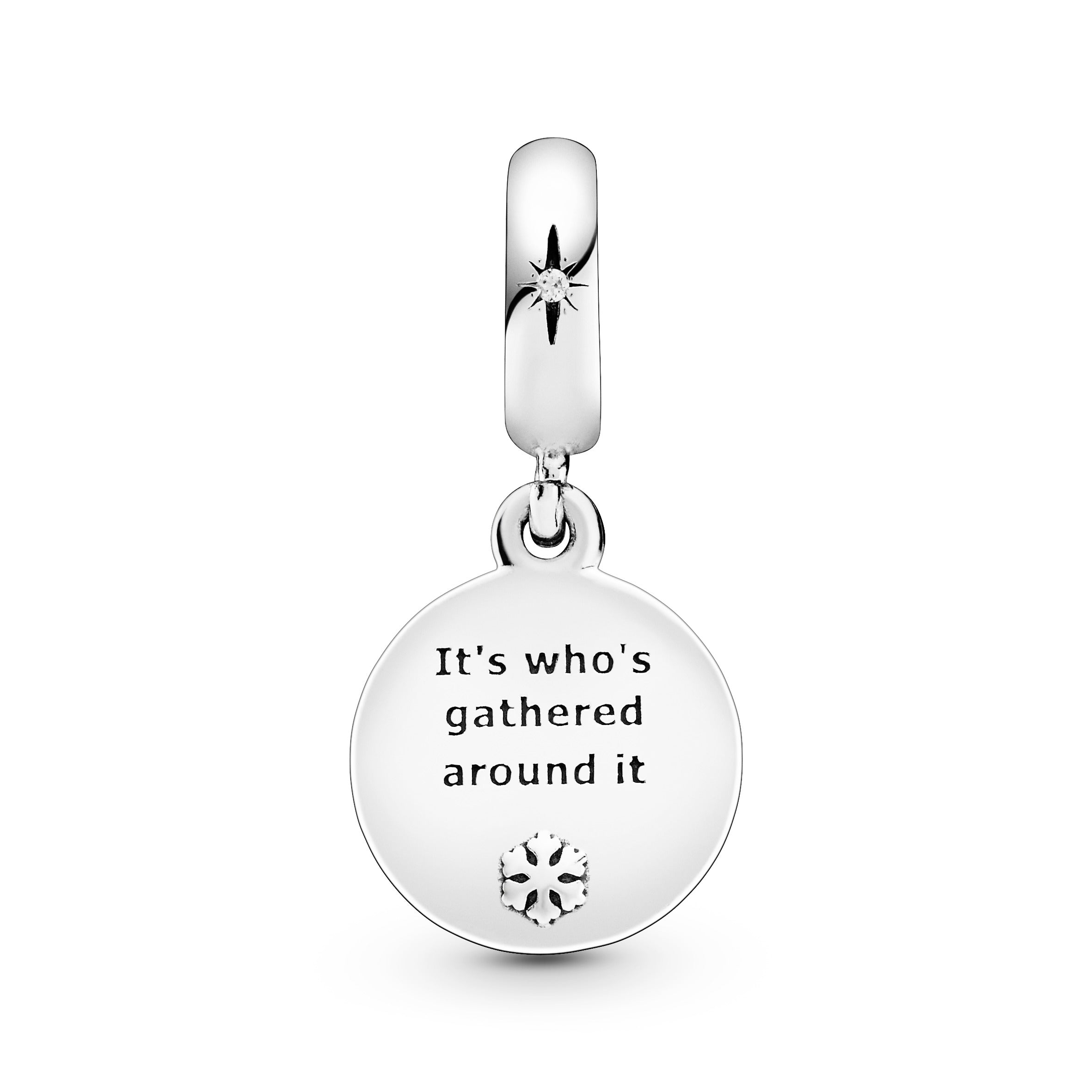 Christmas motif silver dangle with white enamel and clear cubic zirconia